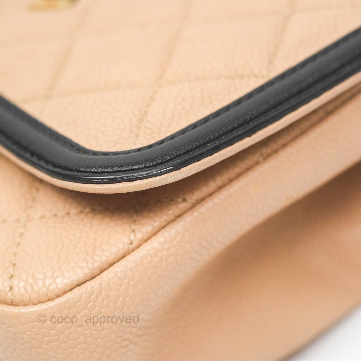 Chanel Small CC Filigree Flap Quilted Beige Black Caviar