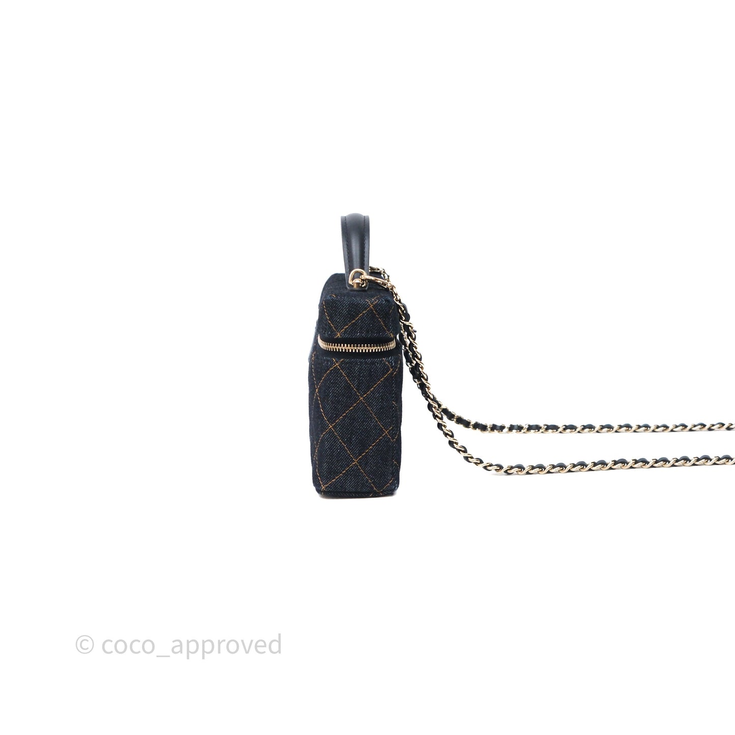 Chanel Top Handle Long Vanity with Chain Dark Blue Denim Gold Hardware