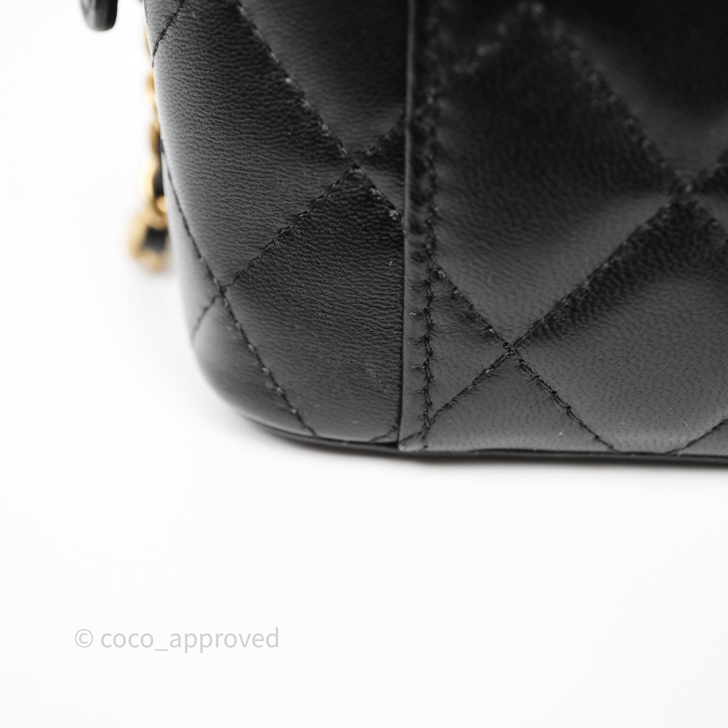 Chanel Mini Top Handle Vanity With Chain Black Lambskin Aged Gold Hardware