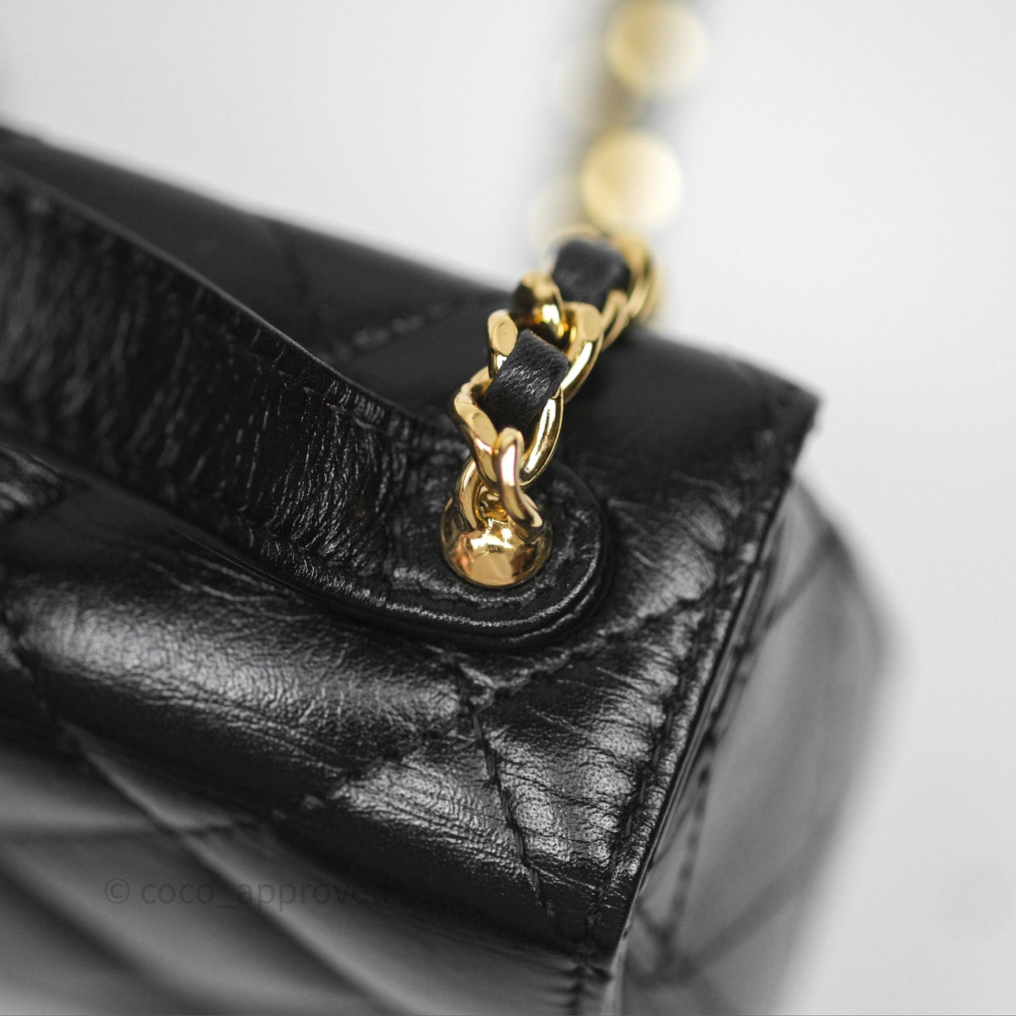 Chanel Quilted Phone Holder with Chain Black Shiny Calfskin Gold Hardware 23A