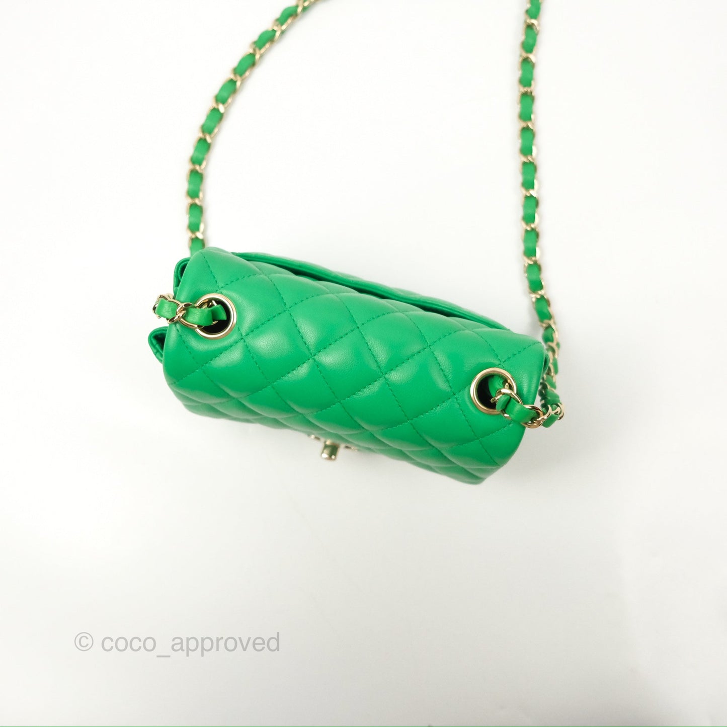 Chanel Quilted Mini Square Green Lambskin Gold Hardware