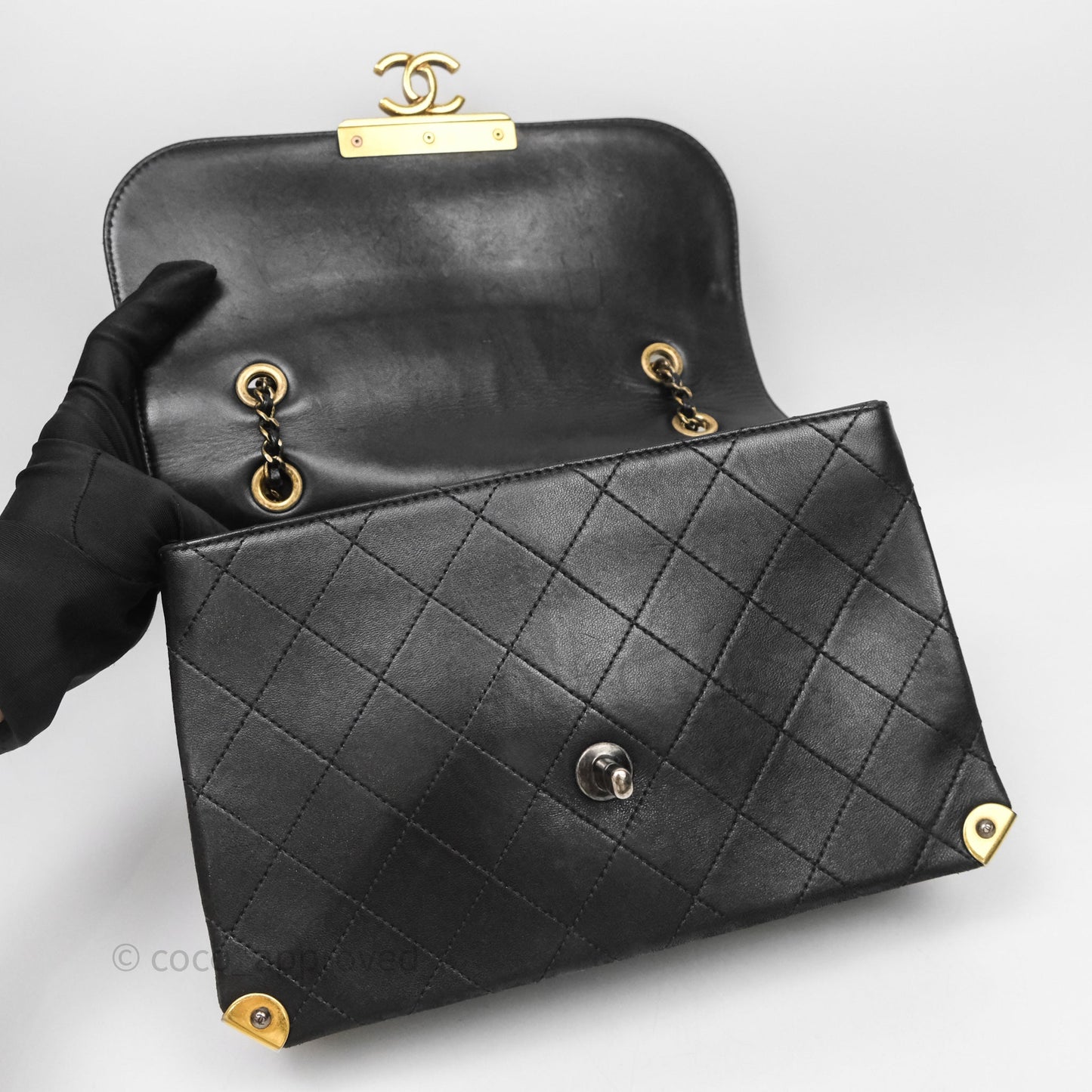 Chanel Quilted Flap Bag Black Calfskin Aged Gold Hardware