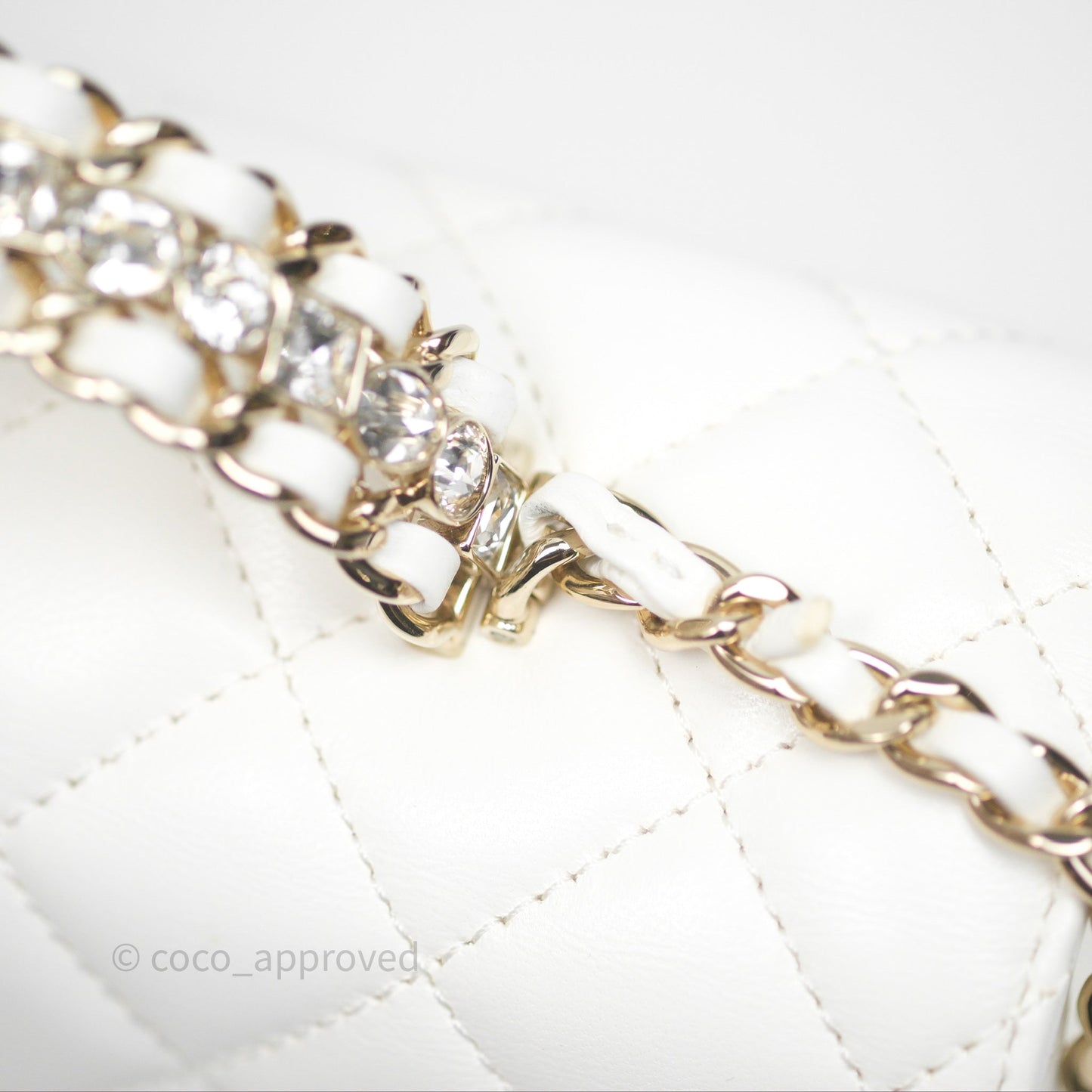 Chanel Crystals Top Handle Mini Rectangular Flap Bag White Lambskin Gold Hardware