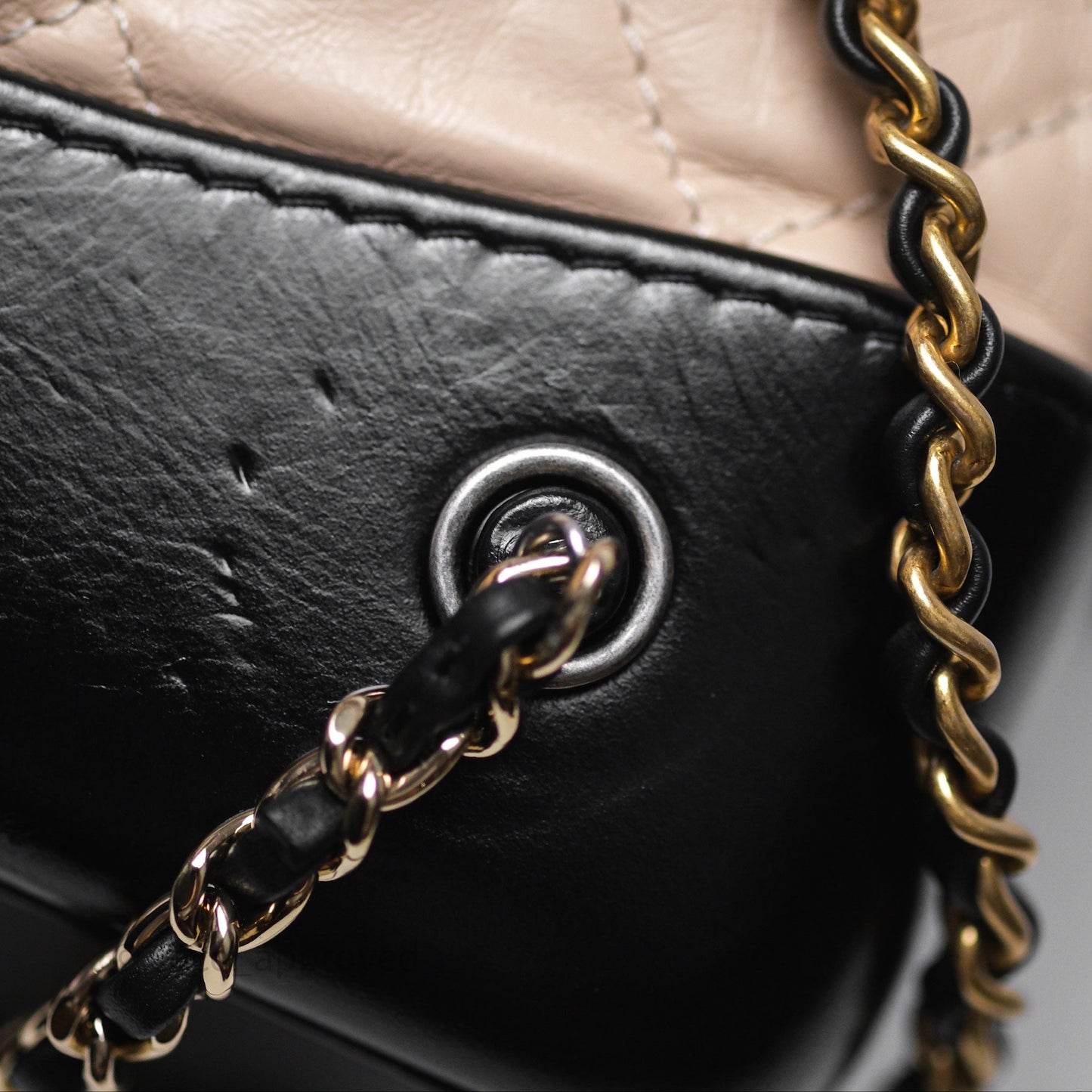 Chanel Small Gabrielle Backpack Beige Black Aged Calfskin