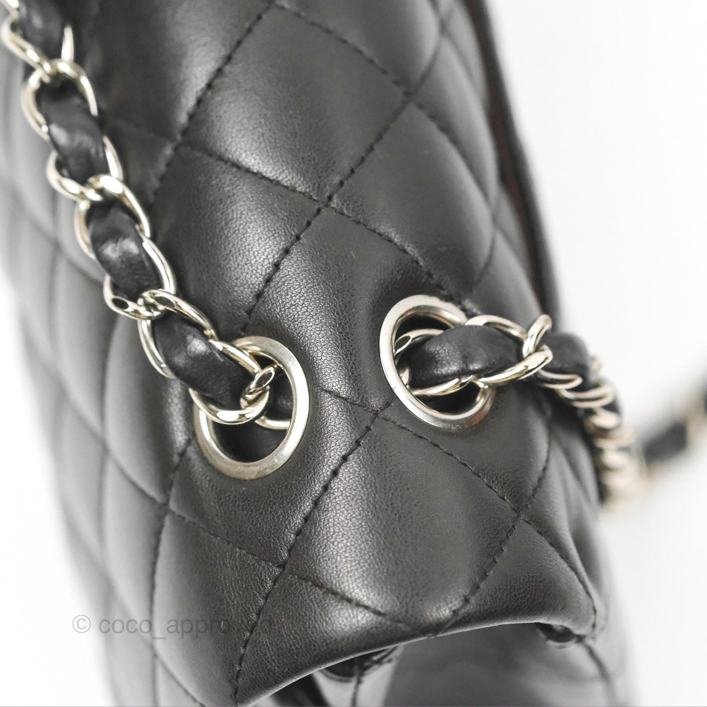 Chanel Classic M/L Medium Flap Quilted Black Lambskin Silver Hardware