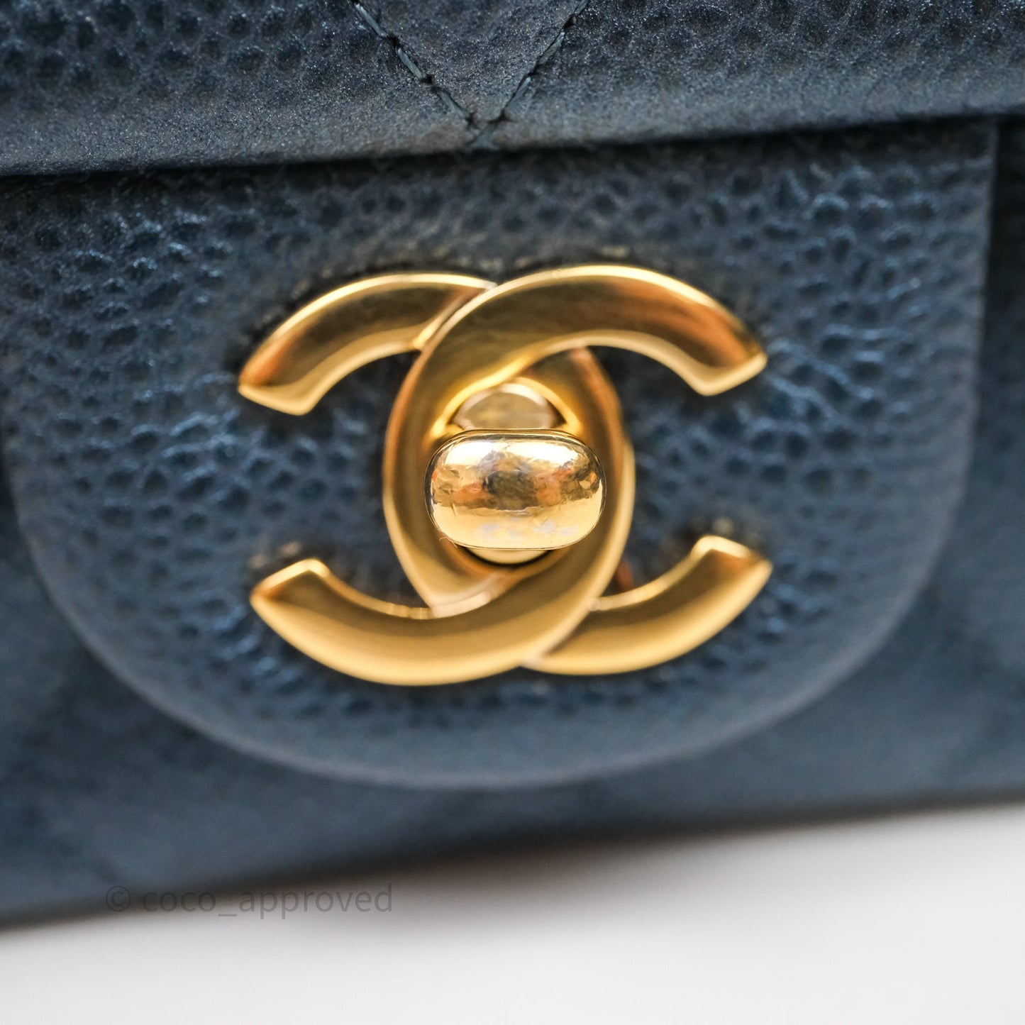 Chanel Quilted Mini Square Iridescent Navy Caviar Gold Hardware