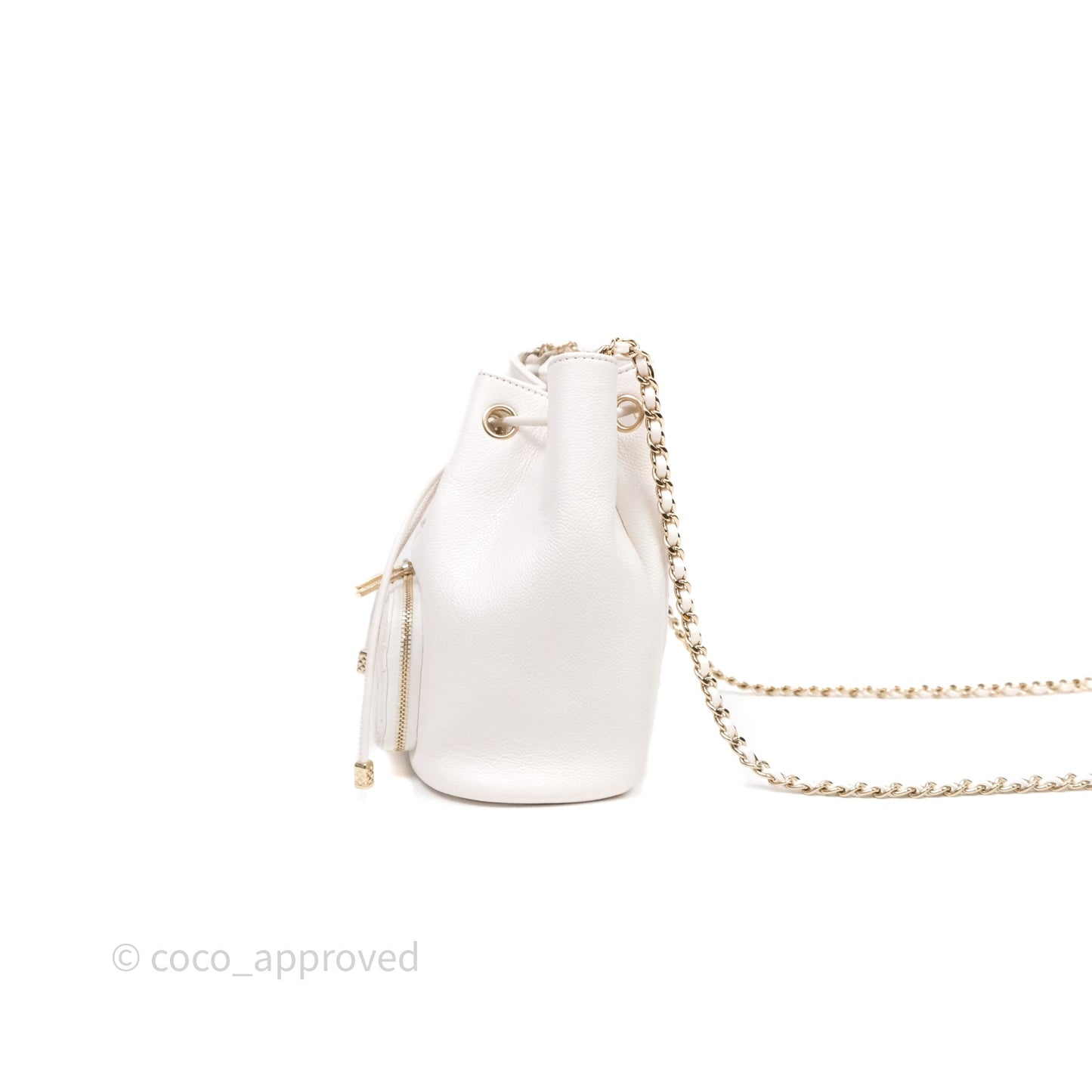 Chanel Business Affinity Drawstring Bucket Bag White Caviar Gold Hardware