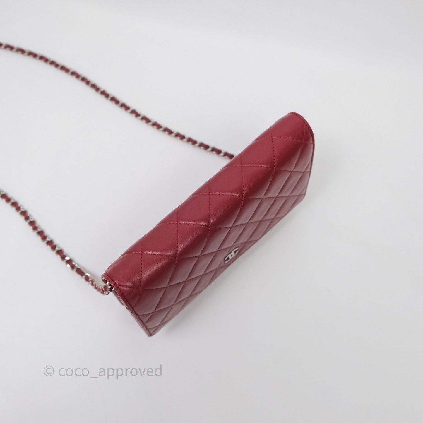 Chanel Quilted Wallet on Chain WOC Red Lambskin Silver Hardware