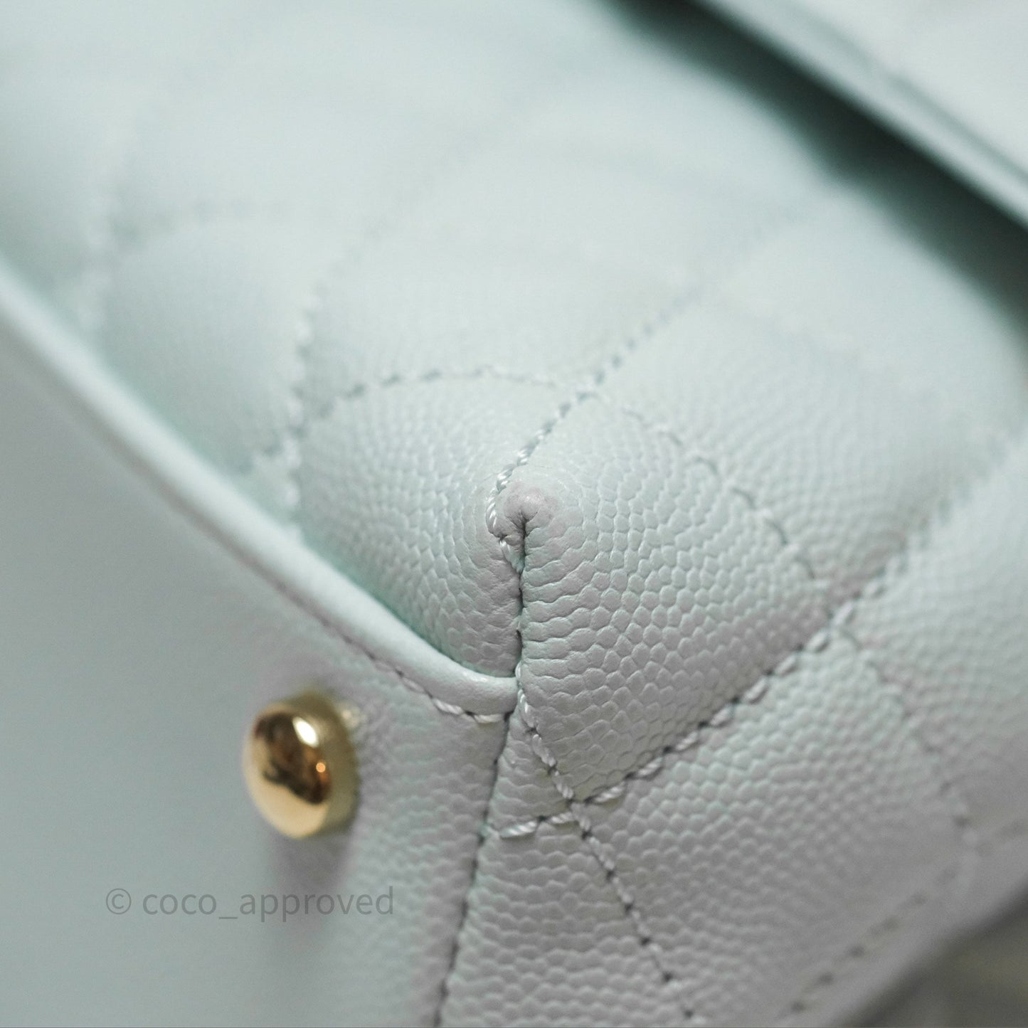 Chanel Small Coco Handle Quilted Light Blue Caviar Gold Hardware