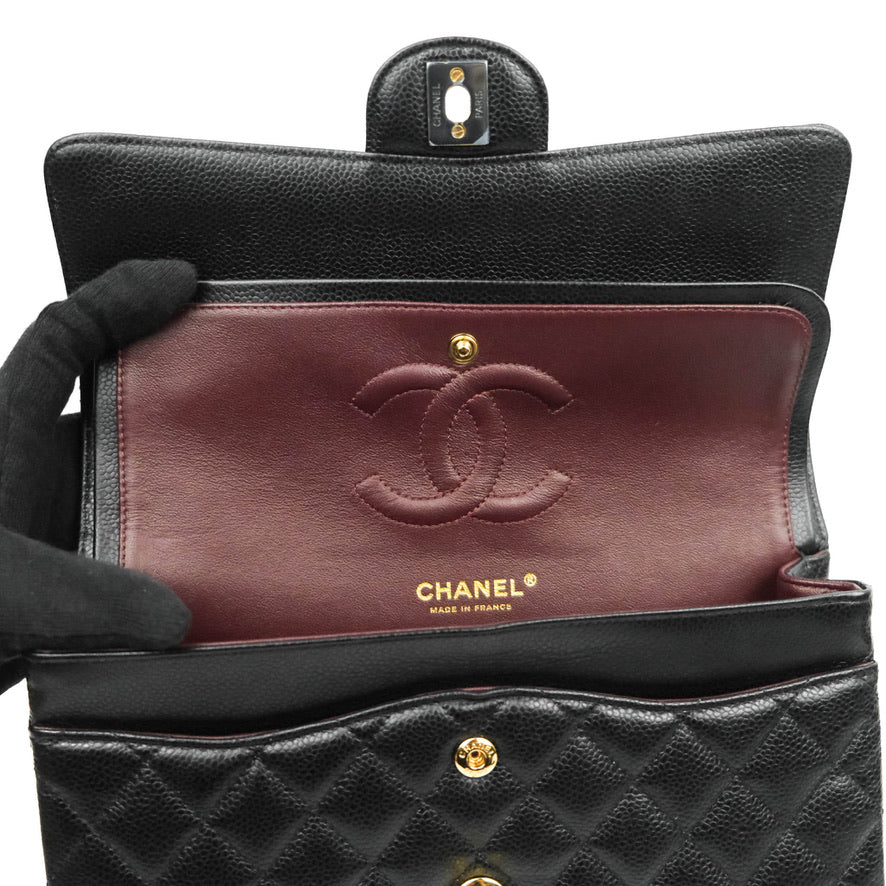 Chanel Classic Double Flap M/L Black Caviar Gold Hardware