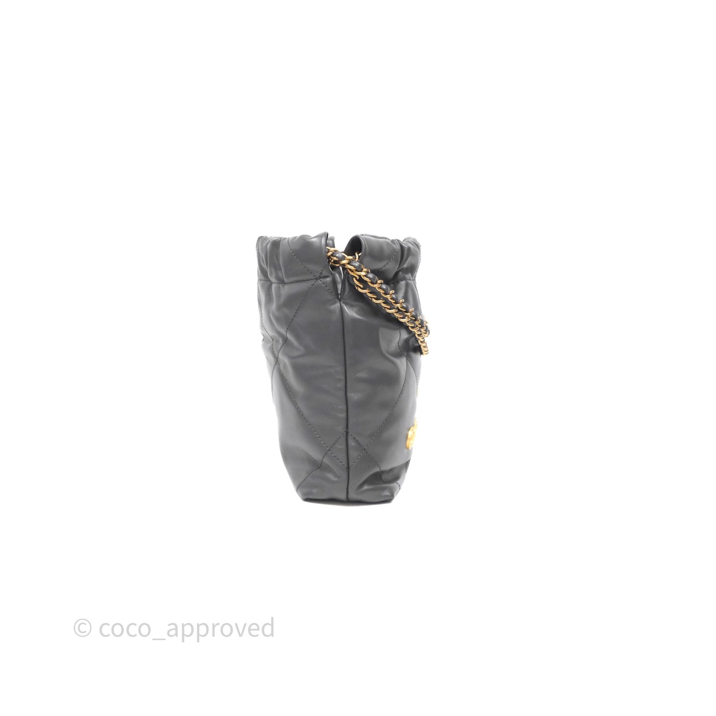 Chanel 22 Mini Bag Dark Grey Shiny Crumpled Calfskin Aged Gold Hardware