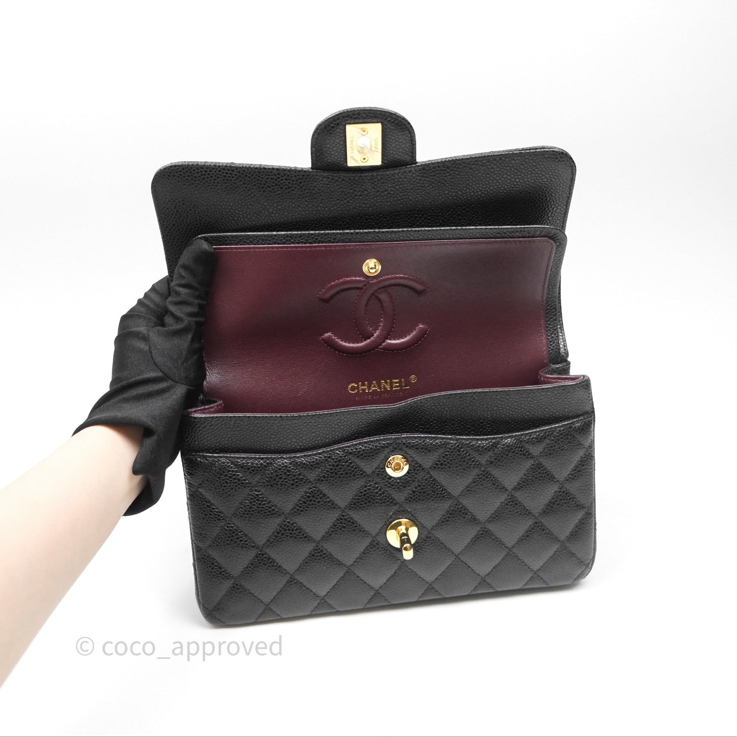 Chanel Small Classic Flap Quilted Black Caviar Gold Hardware
