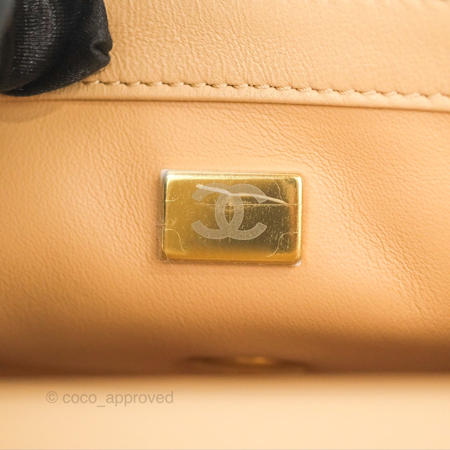 Chanel Pearl Crush Mini Rectangular Beige Lambskin Aged Gold Hardware