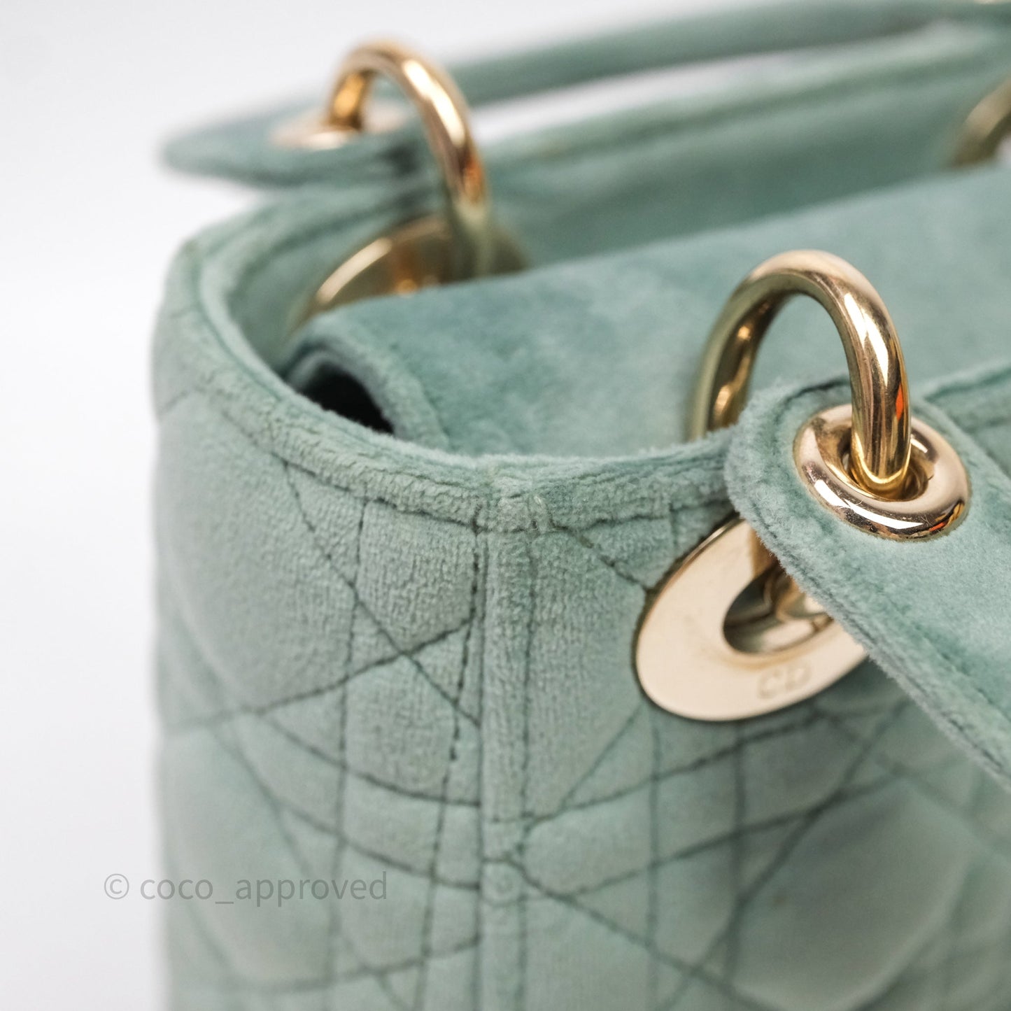 Christian Dior Mini Lady Dior Green Suede Cannage Gold Hardware