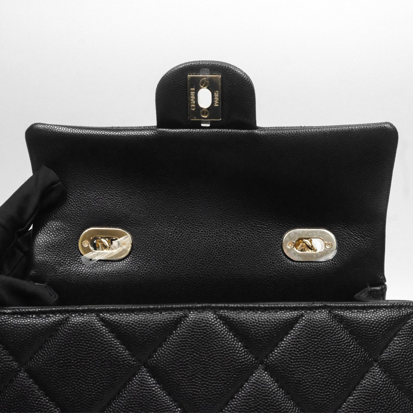 Chanel Quilted Small Top Handle Flap Bag Black Caviar Gold Hardware