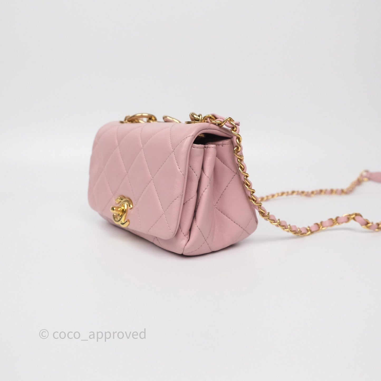 Chanel Mini Color Match Flap Quilted Pink Lambskin Aged Gold Hardware
