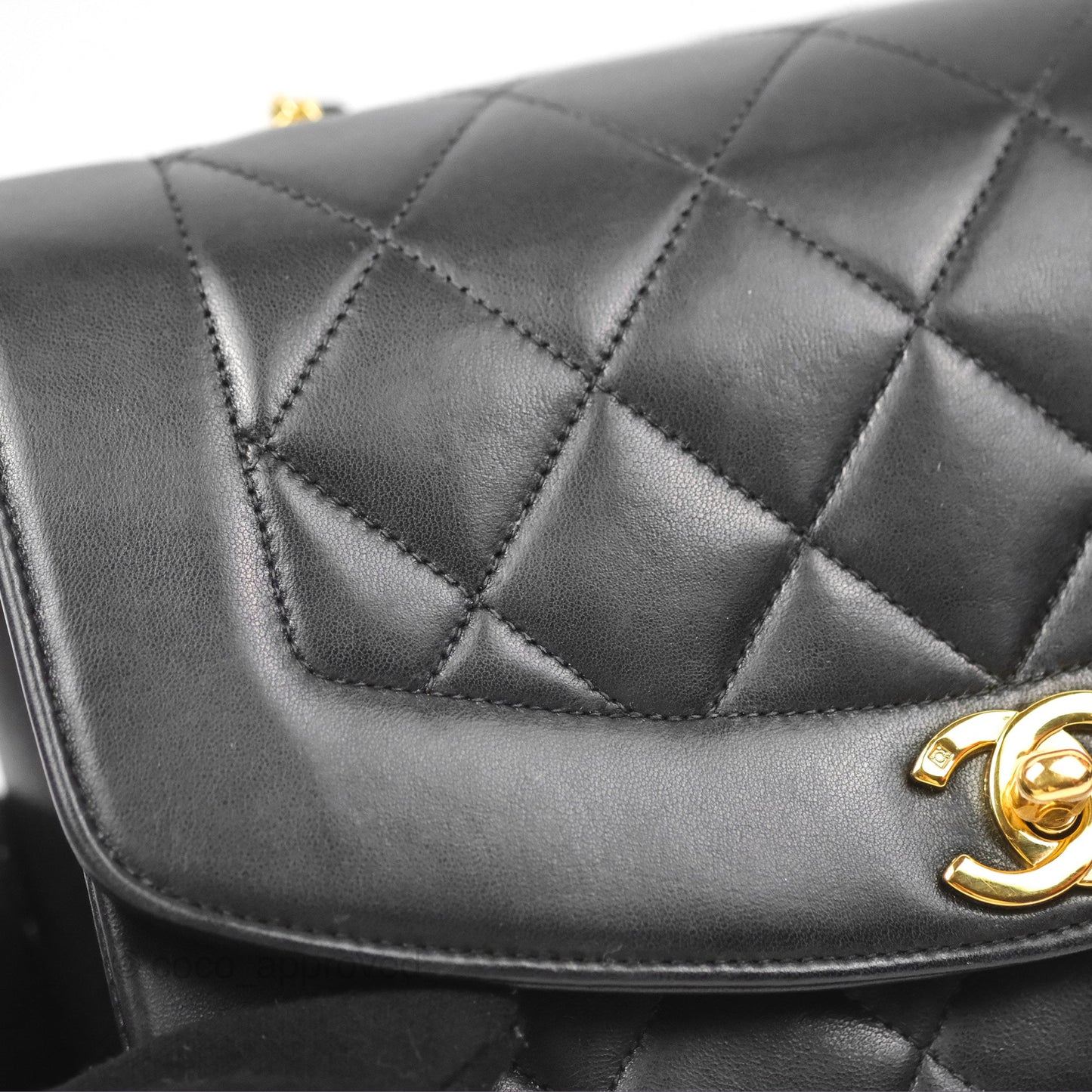 Chanel Vintage Small Quilted Classic Diana Flap Bag Black Lambskin 24K Gold Hardware