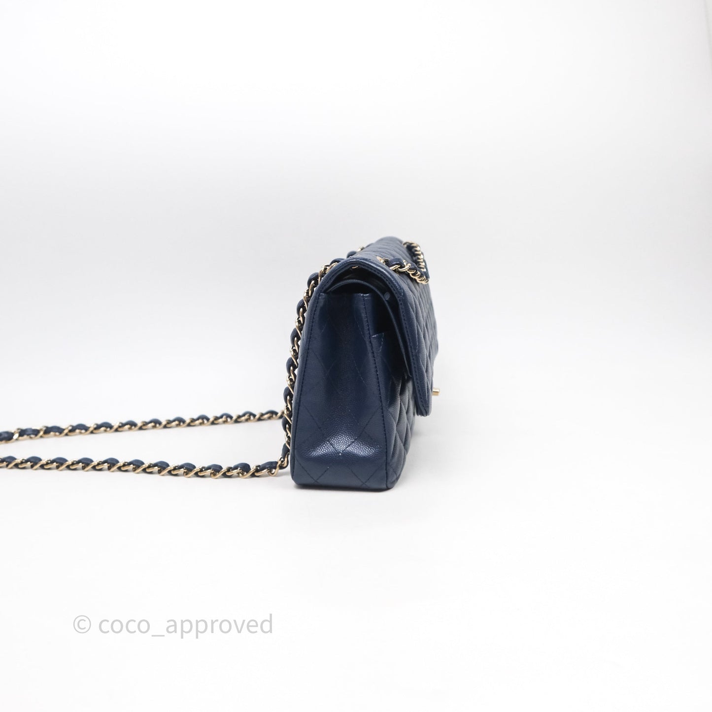 Chanel Medium Classic Flap Quilted Dark Blue Caviar Gold Hardware