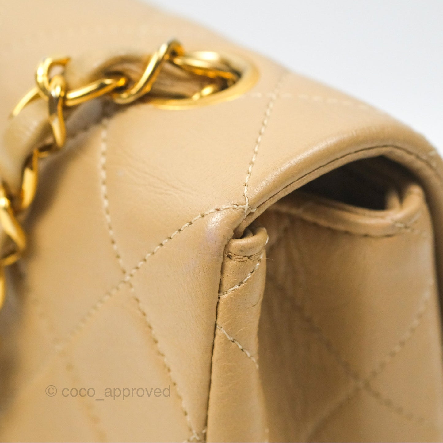 Chanel Vintage Square Flap Bag Beige Lambskin 24K Gold Hardware