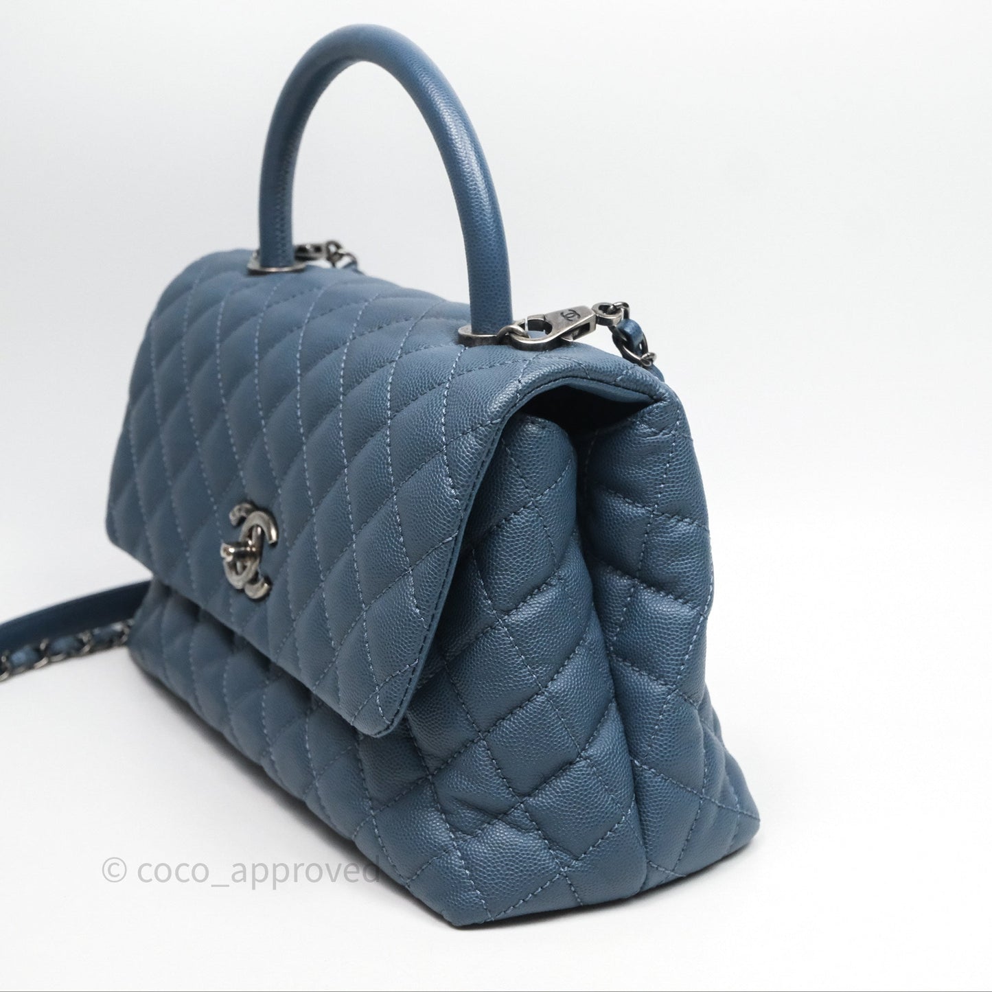 Chanel Medium Coco Handle Quilted Aged Caviar Dark Blue Ruthenium Hardware