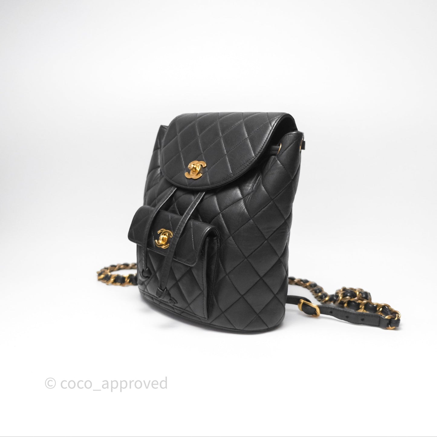 Chanel Vintage CC Duma Backpack Black Lambskin 24K Gold Hardware