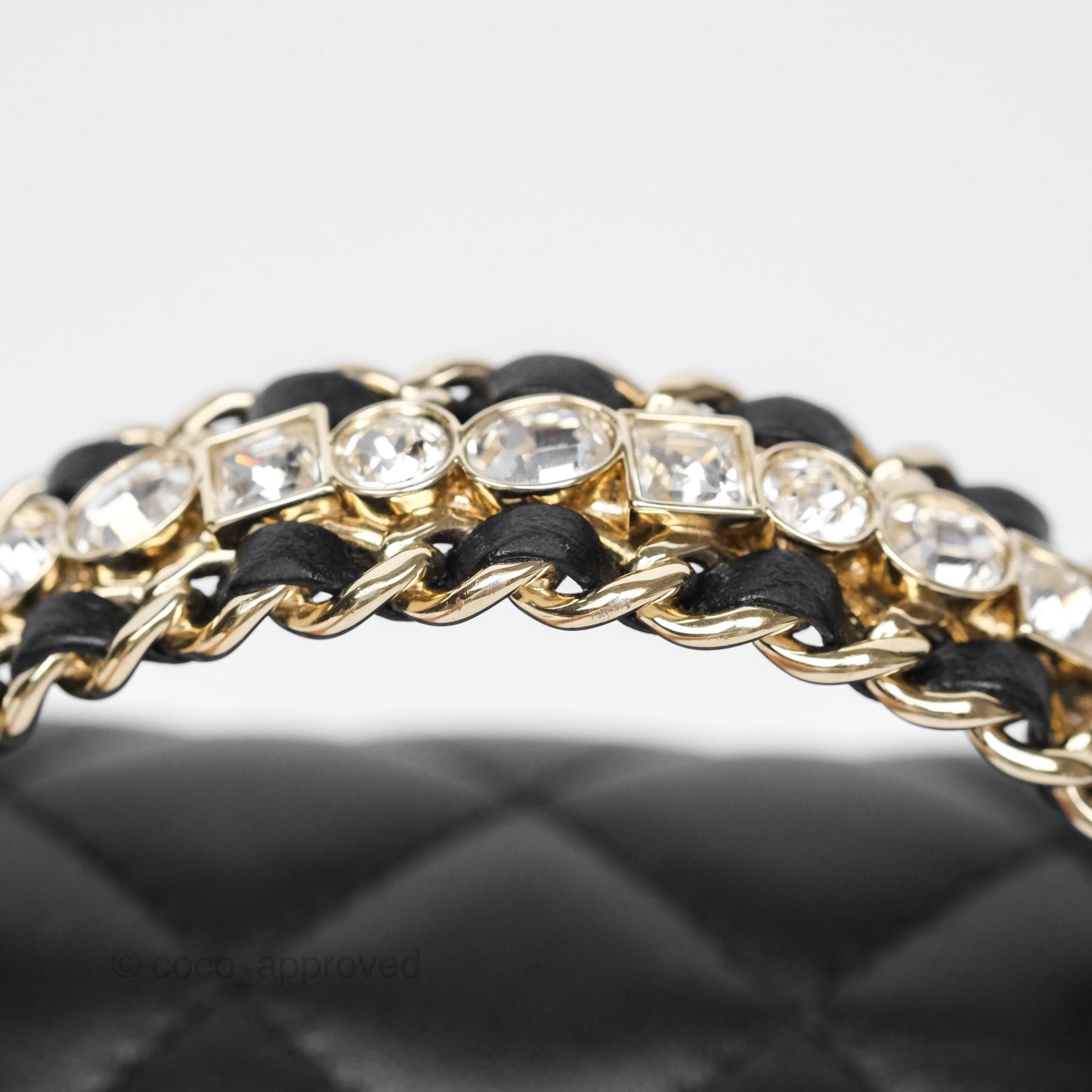 Chanel Crystals Top Handle Mini Rectangular Flap Bag Black Lambskin Gold Hardware 23A