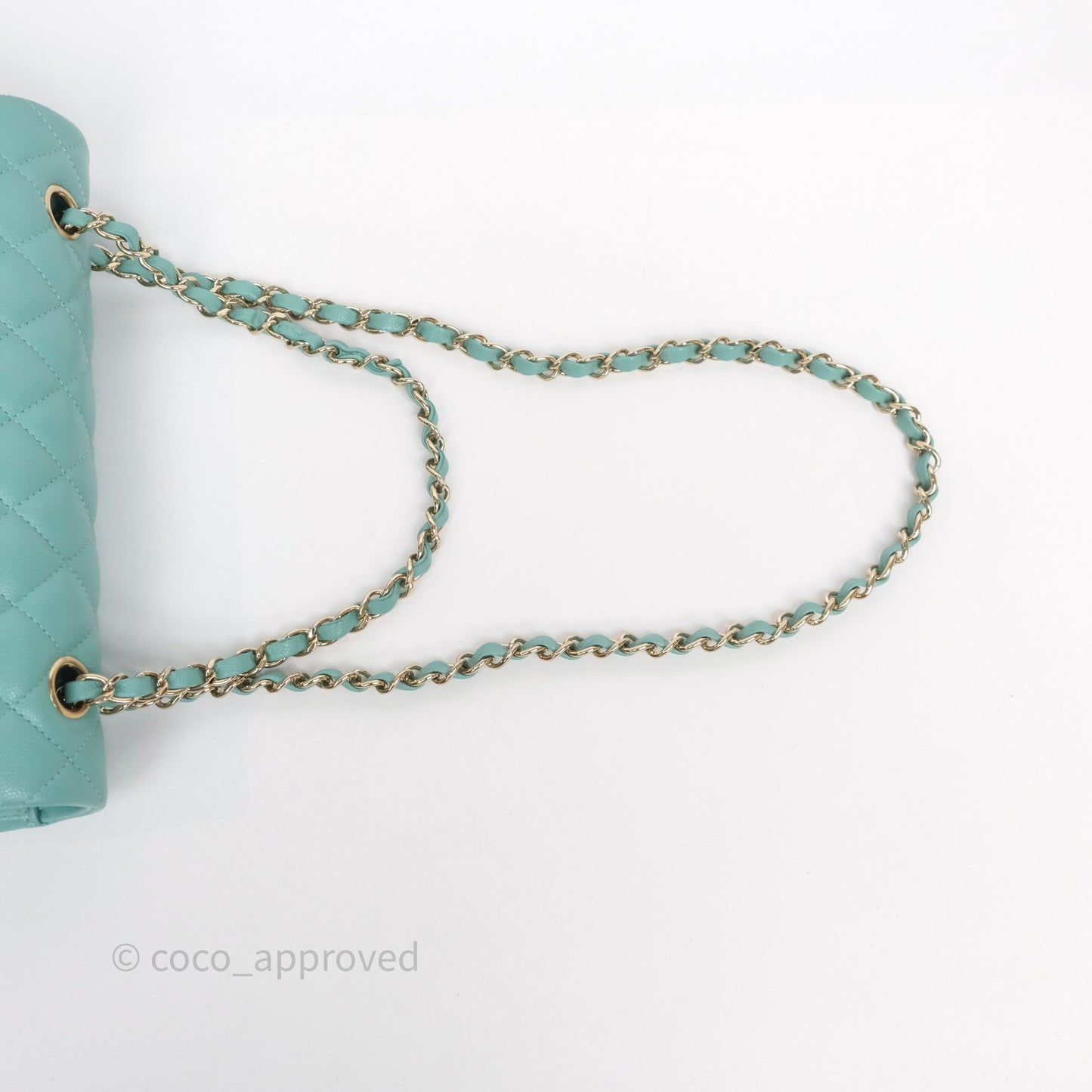 Chanel Classic M/L Medium Flap Quilted Tiffany Green Caviar Gold Hardware