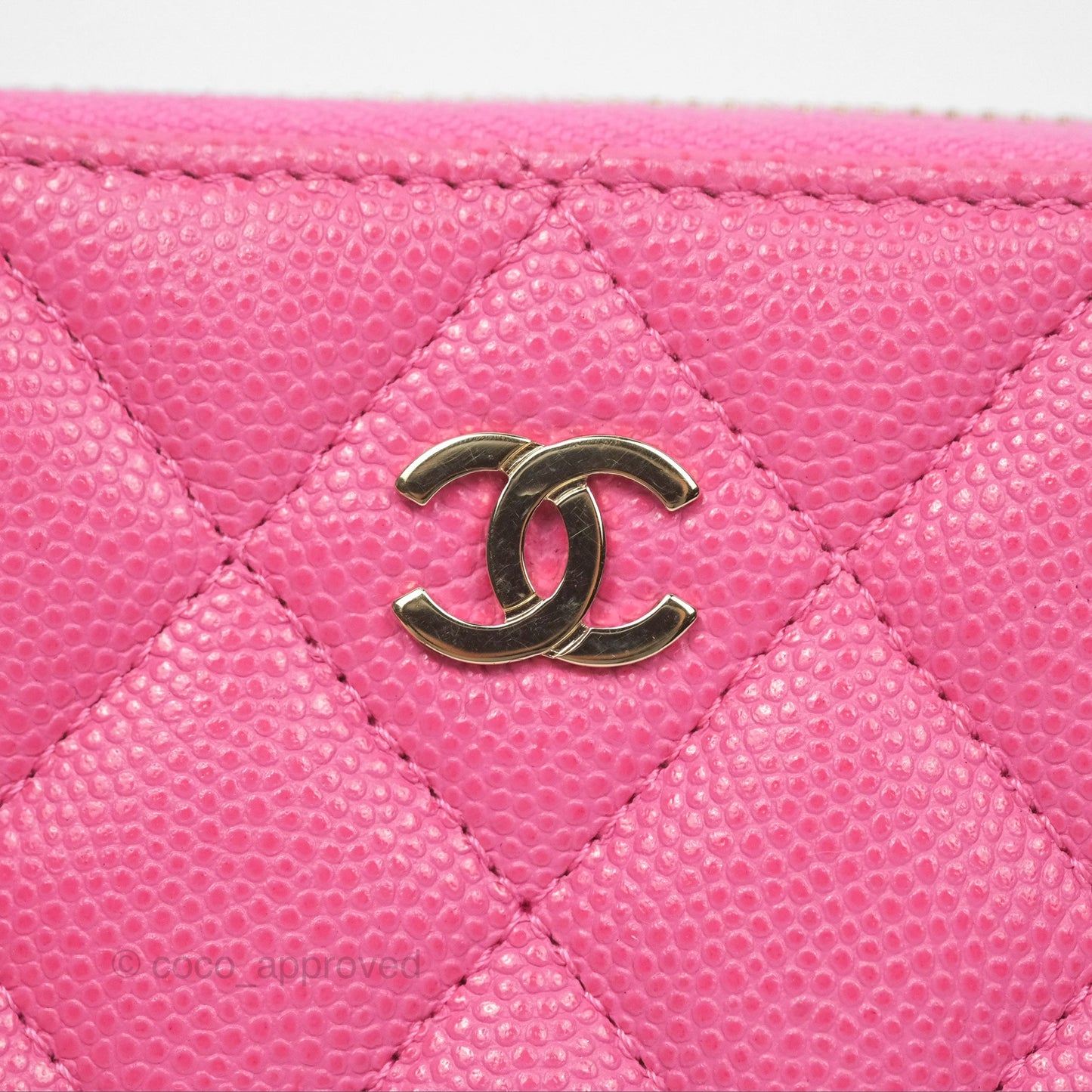 Chanel Quilted Zip Card Holder Pink Caviar Gold Hardware