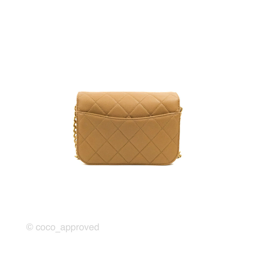Chanel Mini Messenger Bag Beige Caviar Gold Hardware 21K