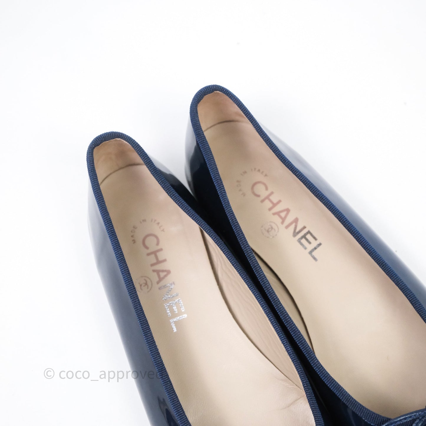 Chanel Ballerina Patent Leather Flats Navy/ Black Size 38.5