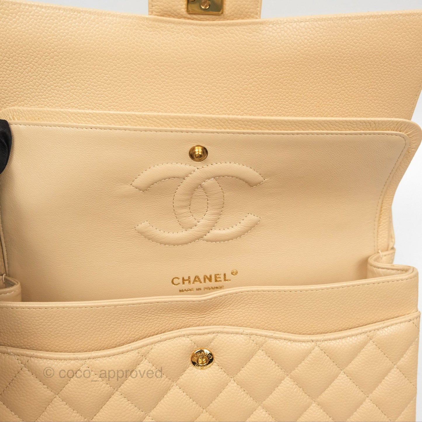 Chanel Classic M/L Medium Flap Quilted Beige Caviar Gold Hardware