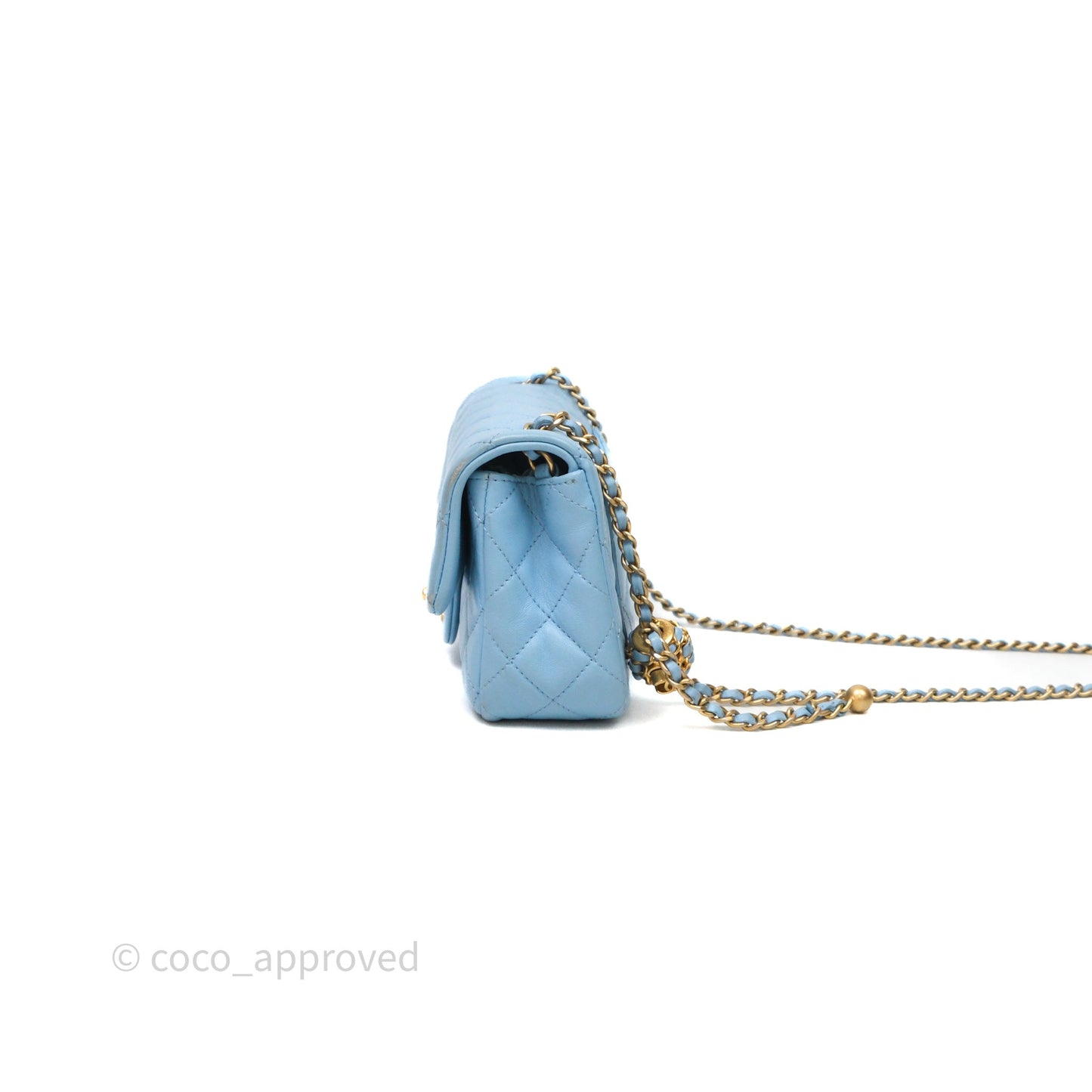 Chanel Mini Rectangular Pearl Crush Quilted Blue Lambskin Aged Gold Hardware