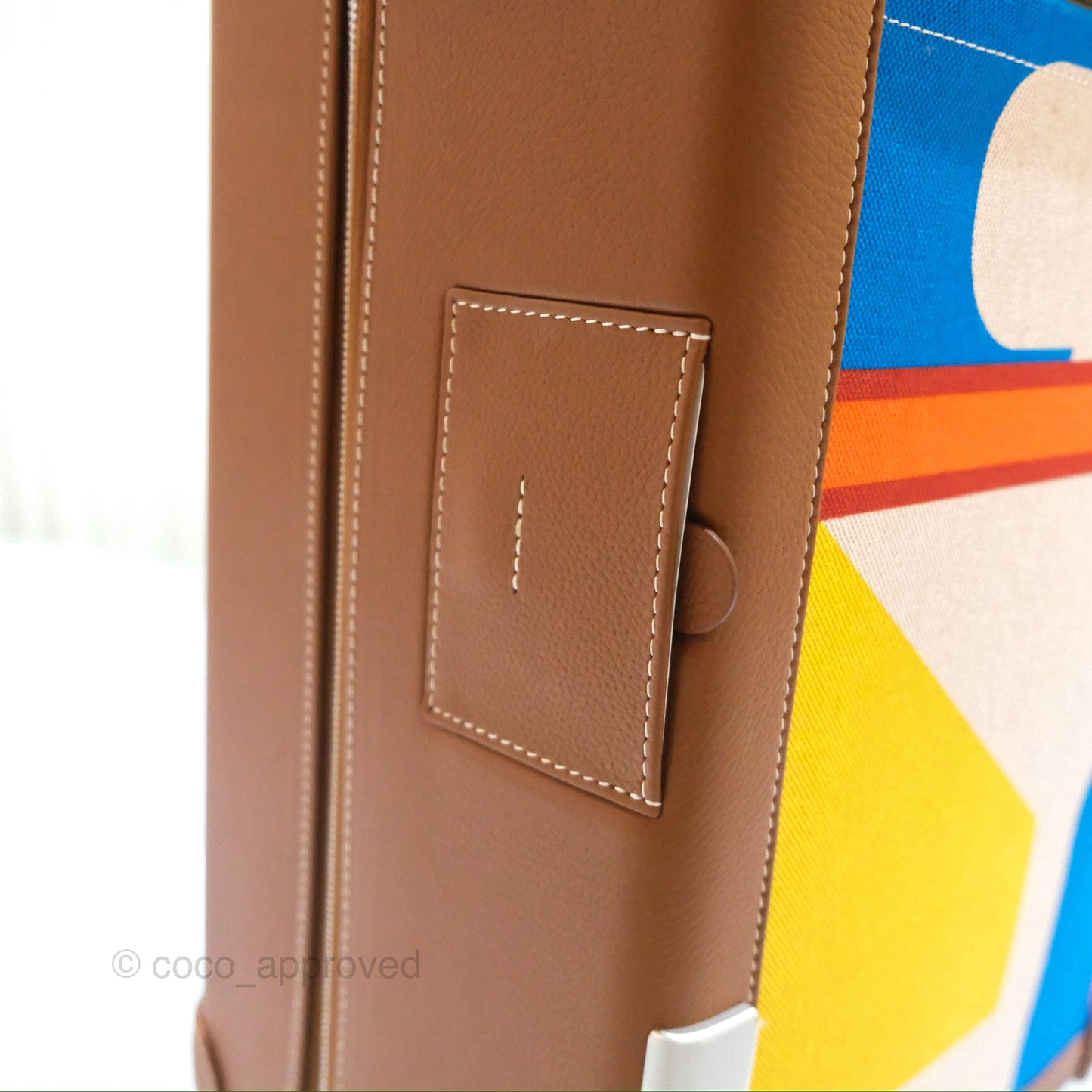 Hermès R.M.S Cabin 55 Suitcase in Ecru-Beige/ Fauve/ Orange Canvas Gold Clemence Palladium Hardware