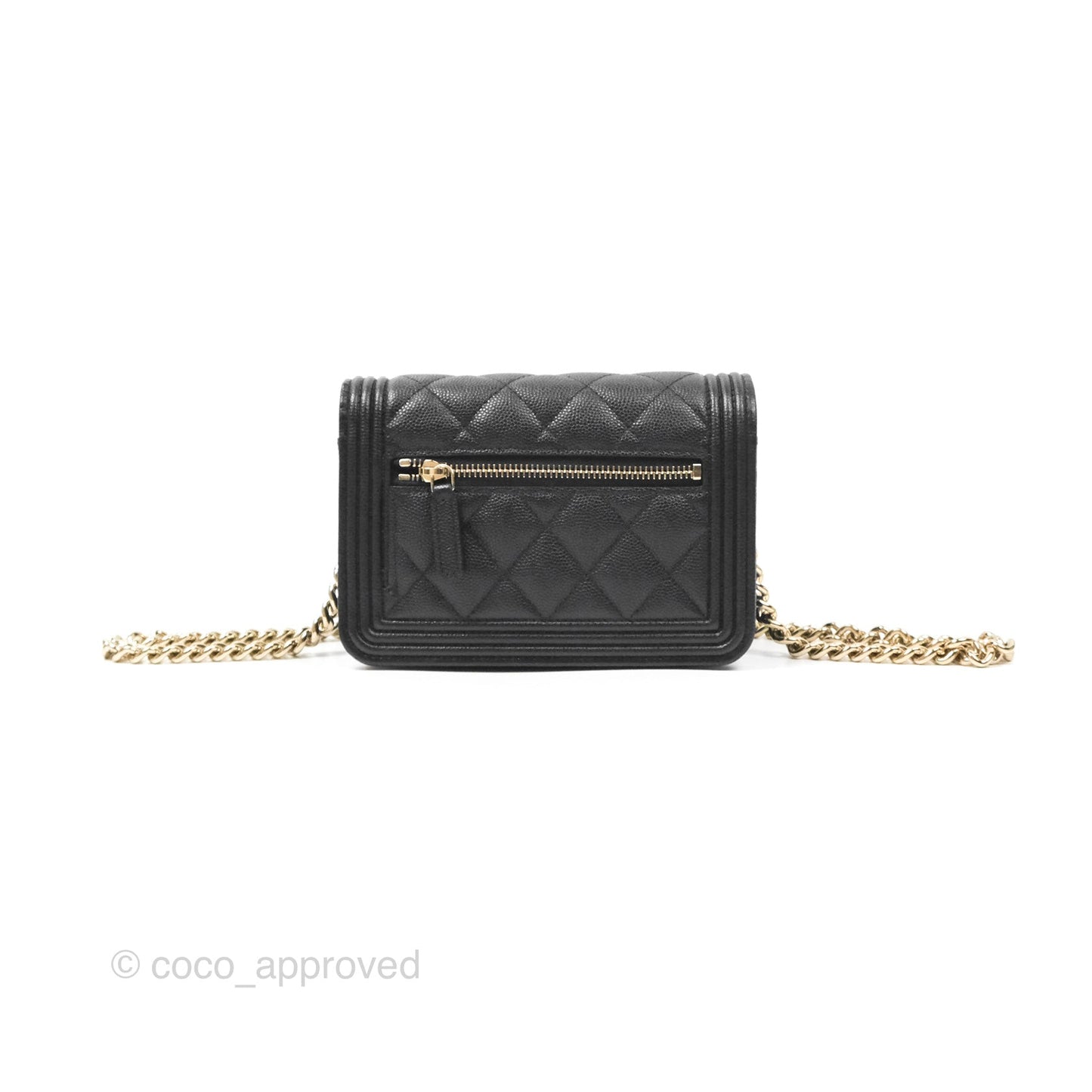 Chanel Mini Boy Quilted Wallet on Chain WOC Black Caviar Gold Hardware