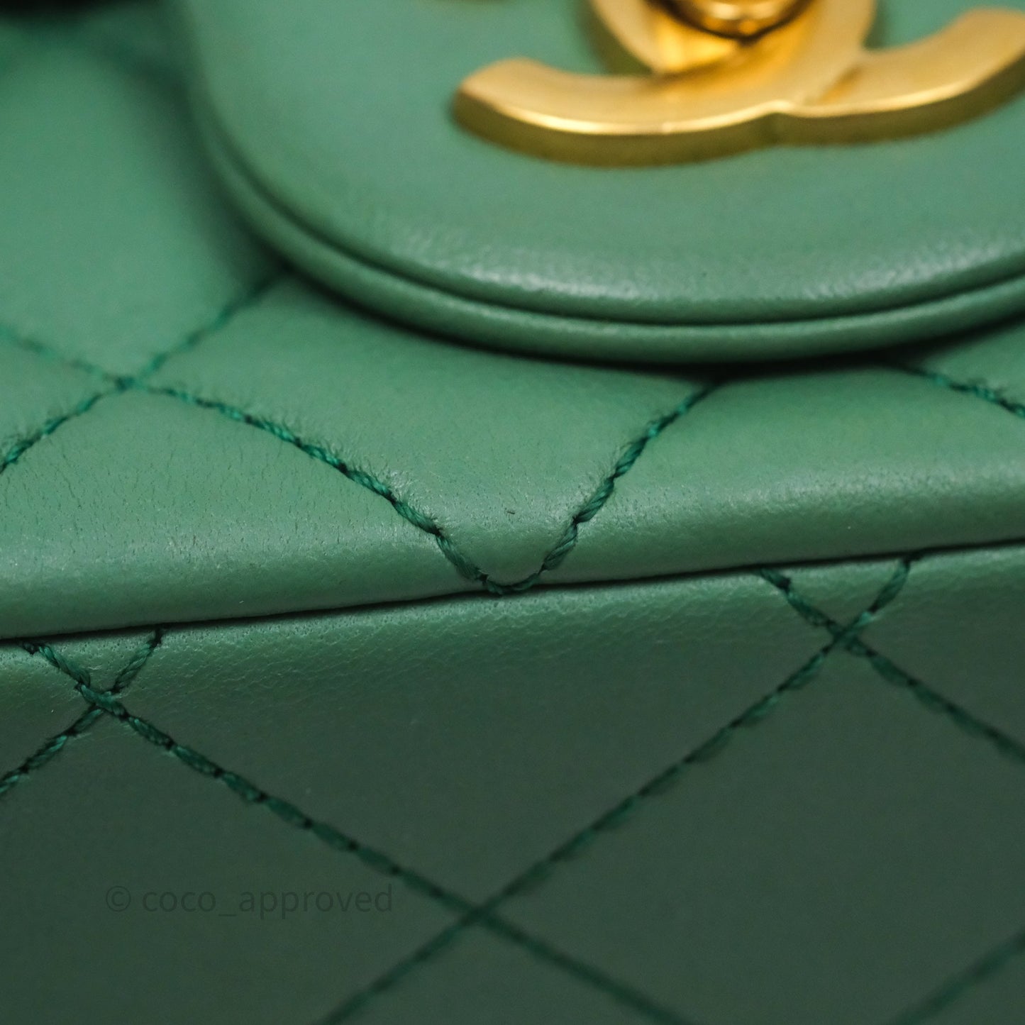 Chanel Pearl Crush Mini Square Quilted Green Lambskin Aged Gold Hardware