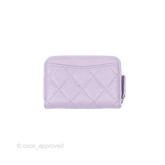 Chanel Classic Zipped Coin Purse Lilac Caviar Silver Hardware