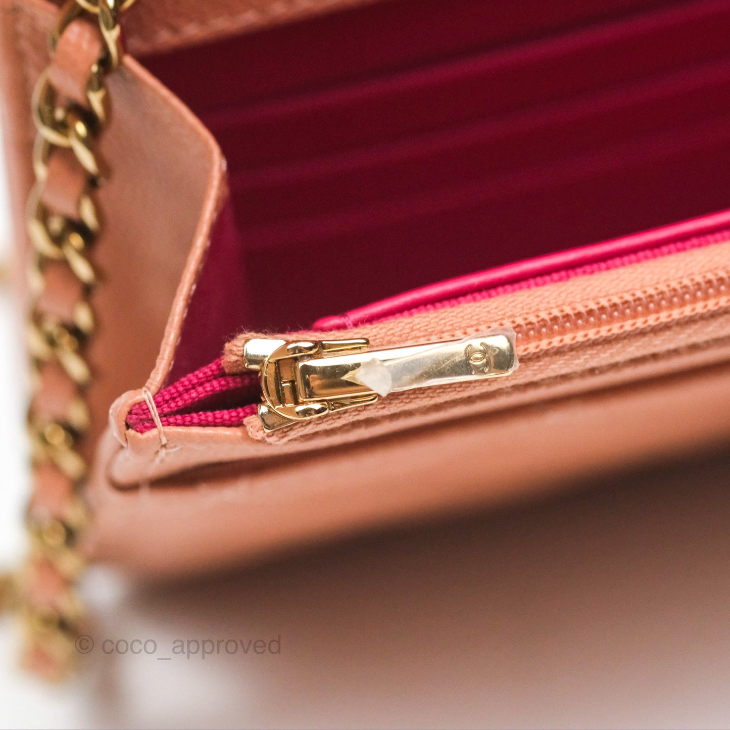 Chanel Quilted Wallet On Chain WOC Rosy Beige Caviar Gold Hardware