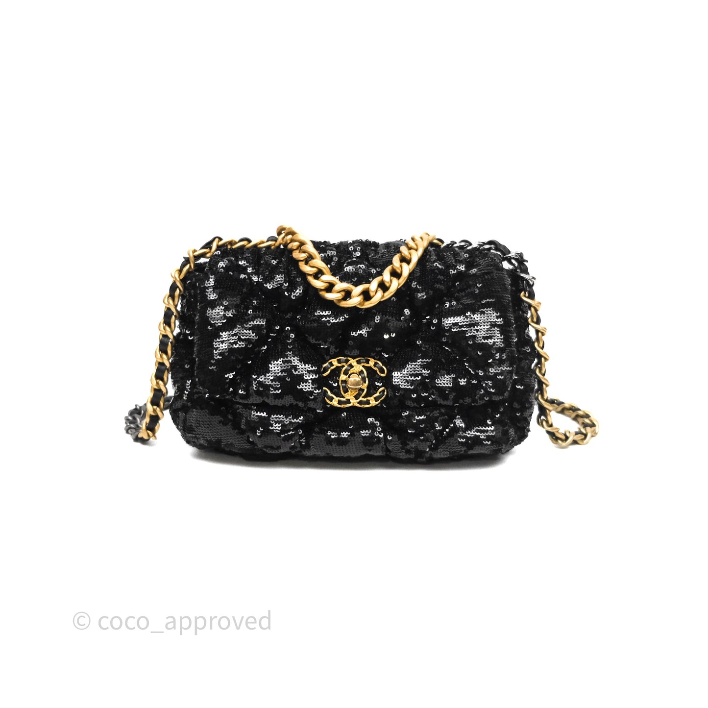 Chanel 19 Small Sequin Black Mixed Hardware