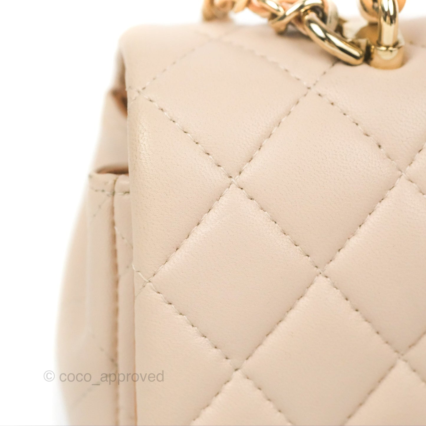 Chanel Top Handle Mini Rectangular Flap Bag Ecru/Beige Lambskin Gold Hardware 23P