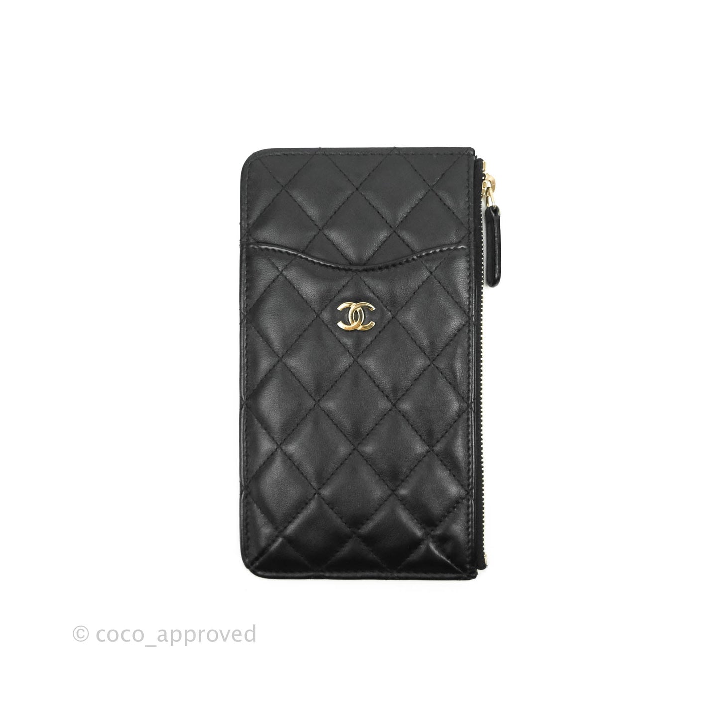 Chanel Classic Flat Black Lambskin Wallet Pouch Gold Hardware