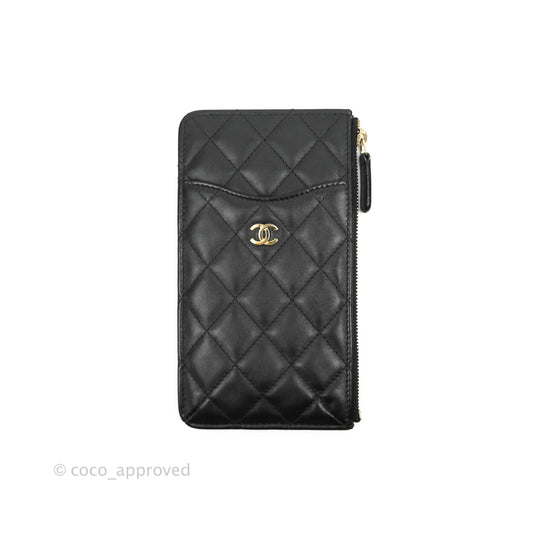 Chanel Classic Flat Black Lambskin Wallet Pouch Gold Hardware