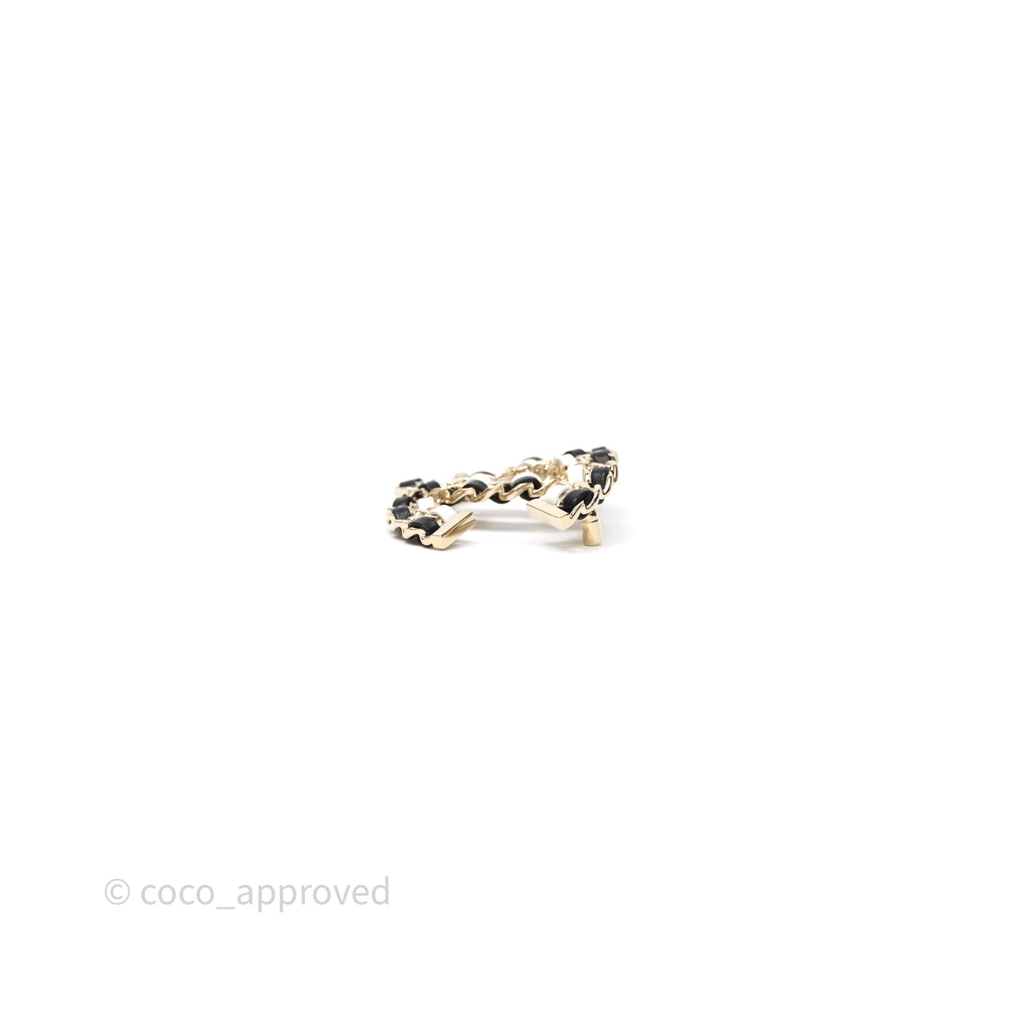 Chanel CC Braided Leather Black & White Brooch Gold Tone 22A