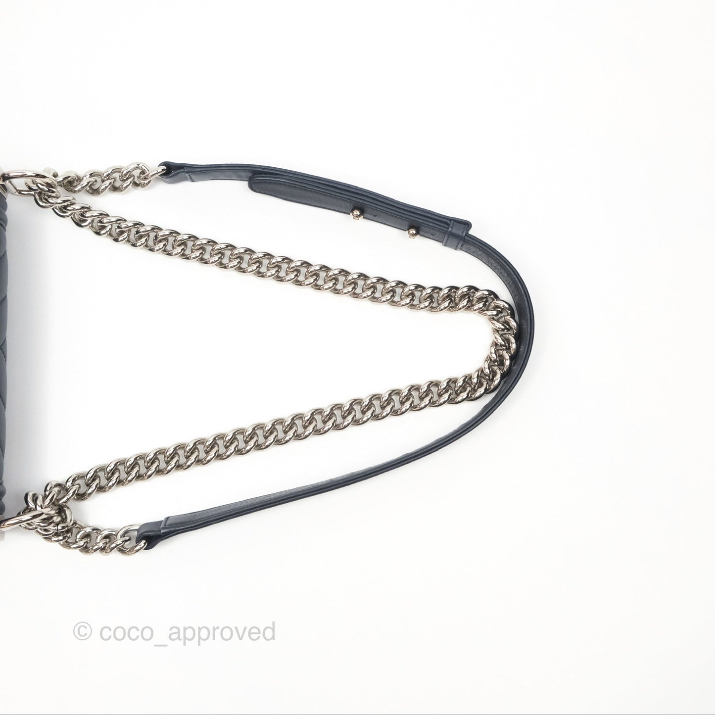 Chanel Small Chevron Boy Navy Calfskin Silver Hardware