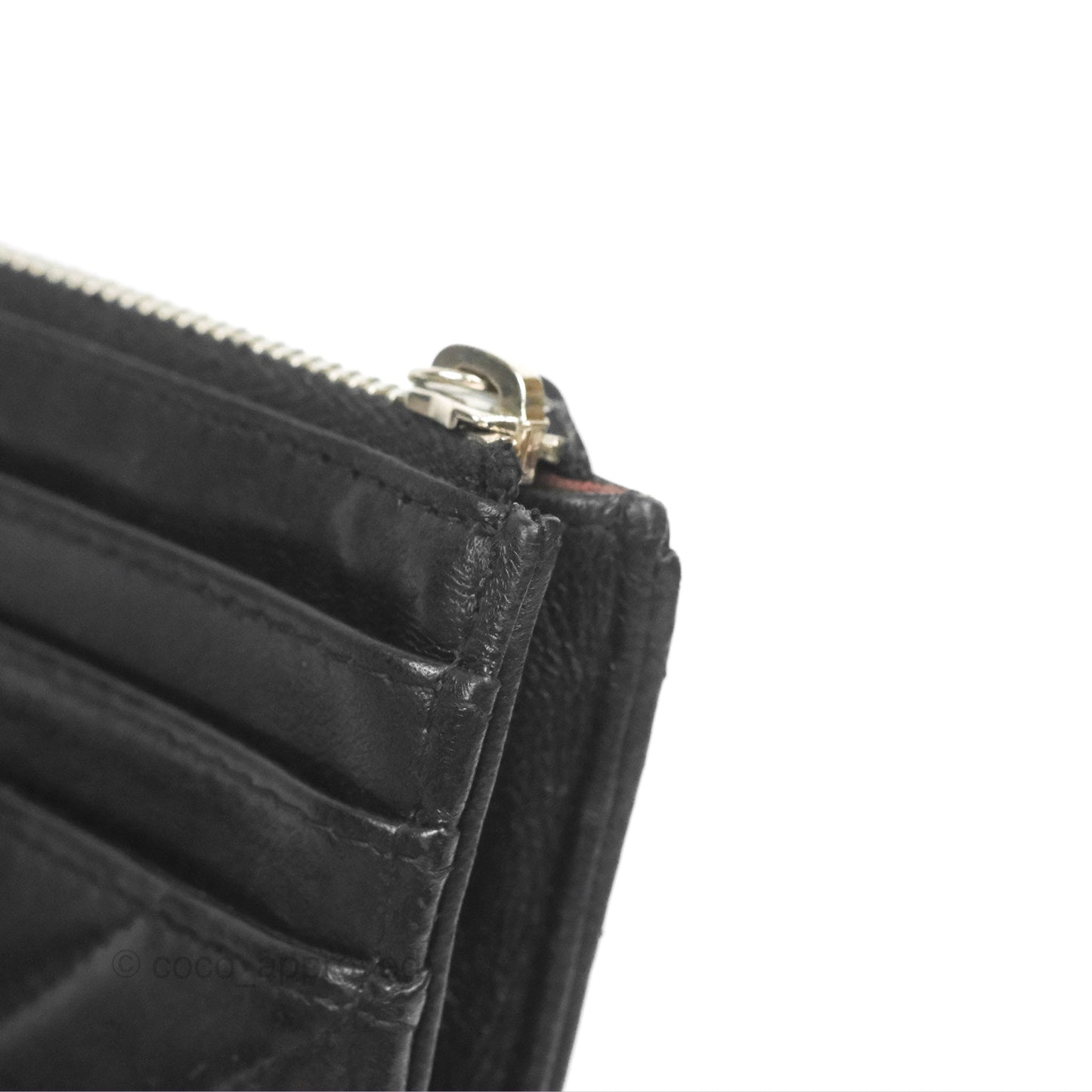 Chanel Chevron CC Zipped Card Holder Black Lambskin Silver Hardware