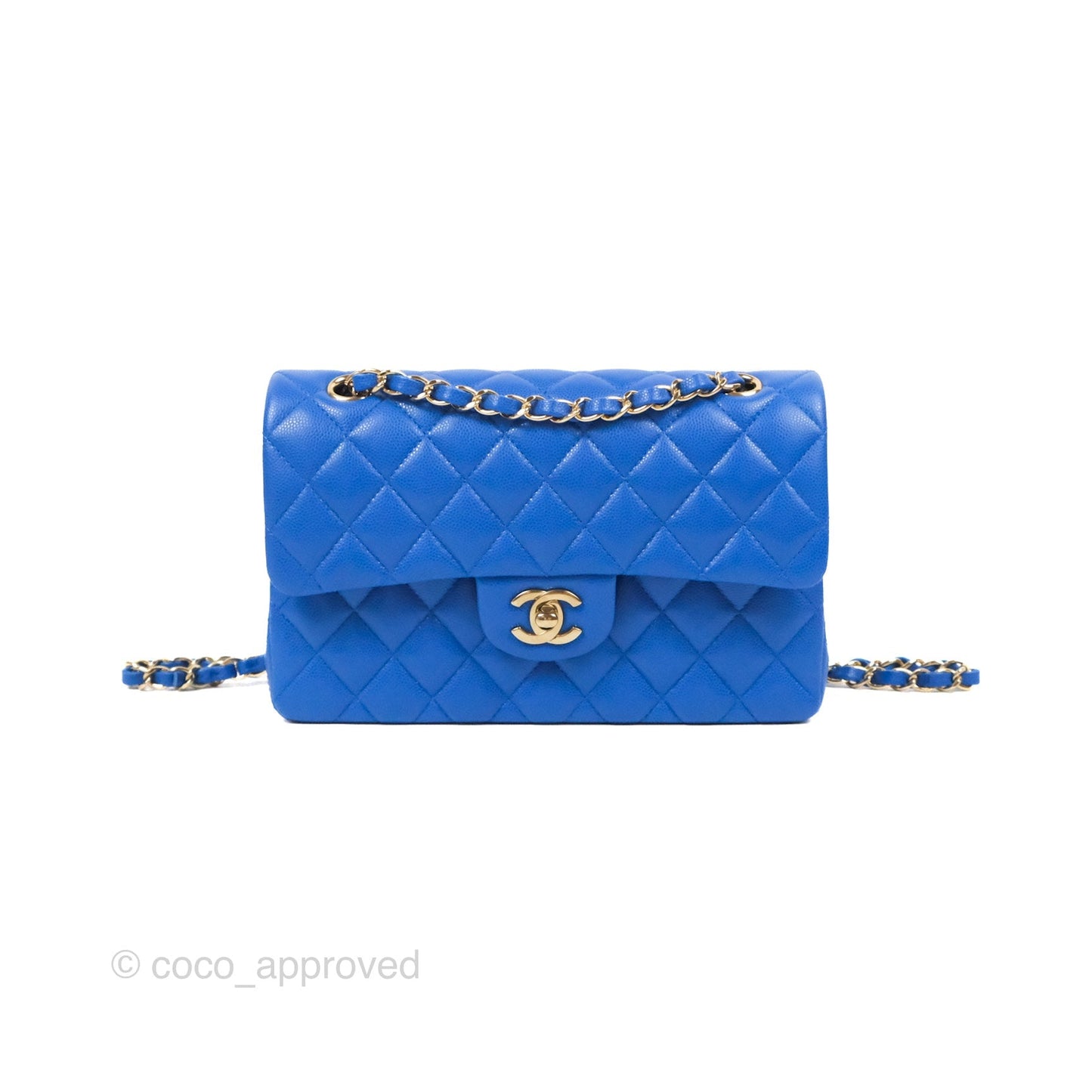 Chanel Small Classic Quilted Flap Blue Caviar Gold Hardware