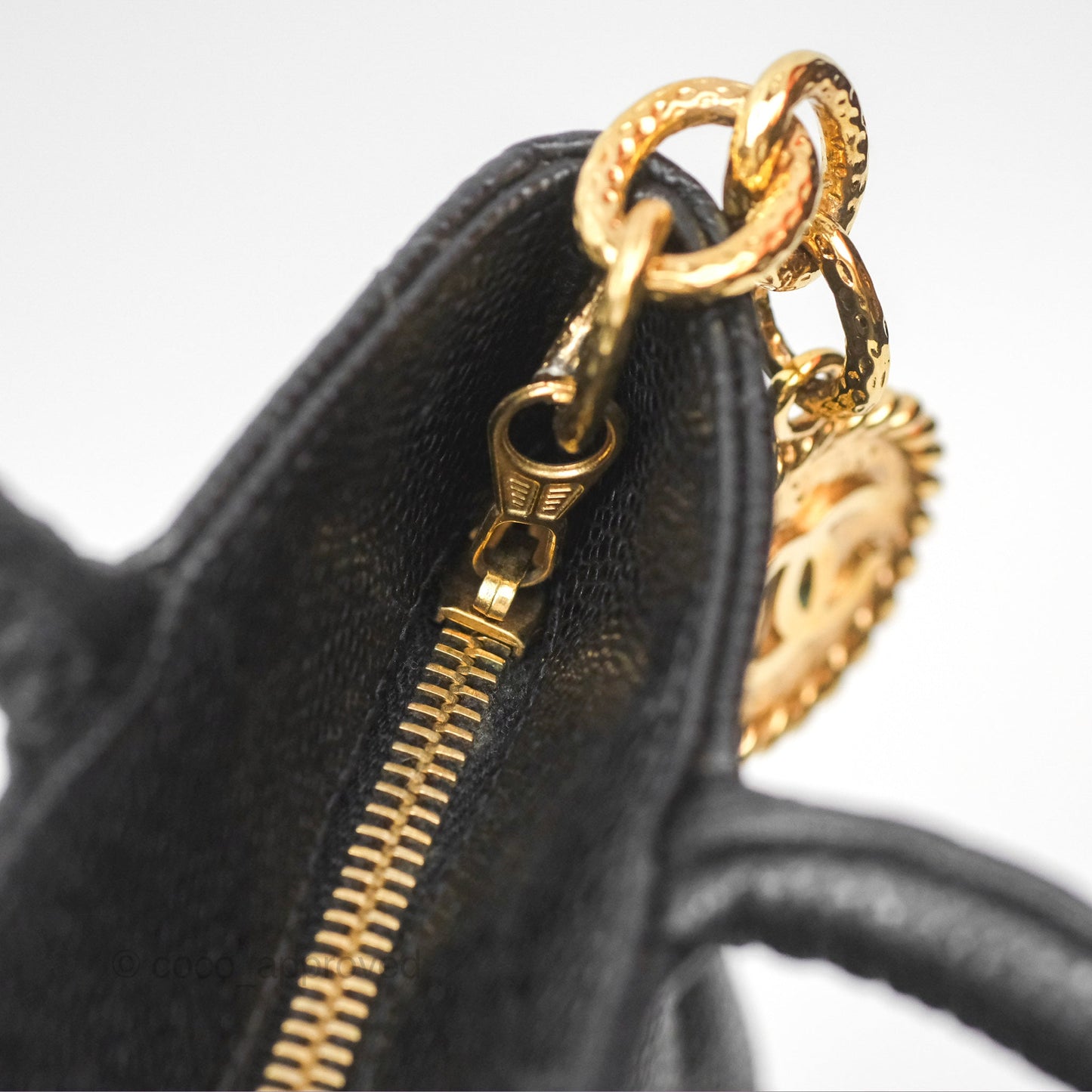 Chanel Vintage Medallion CC Black Caviar Tote Bag Gold Hardware