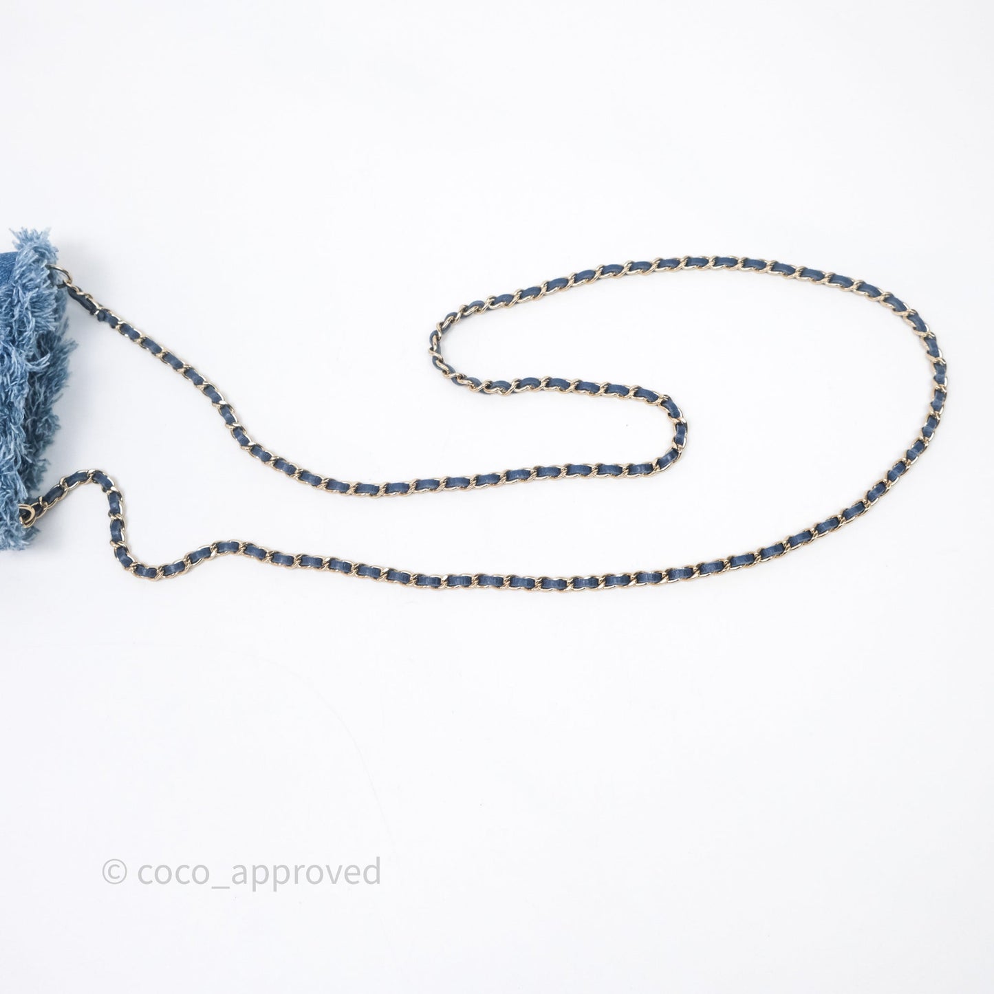 Chanel Mood Denim Mini Bucket Bag with Chain Blue Gold Hardware