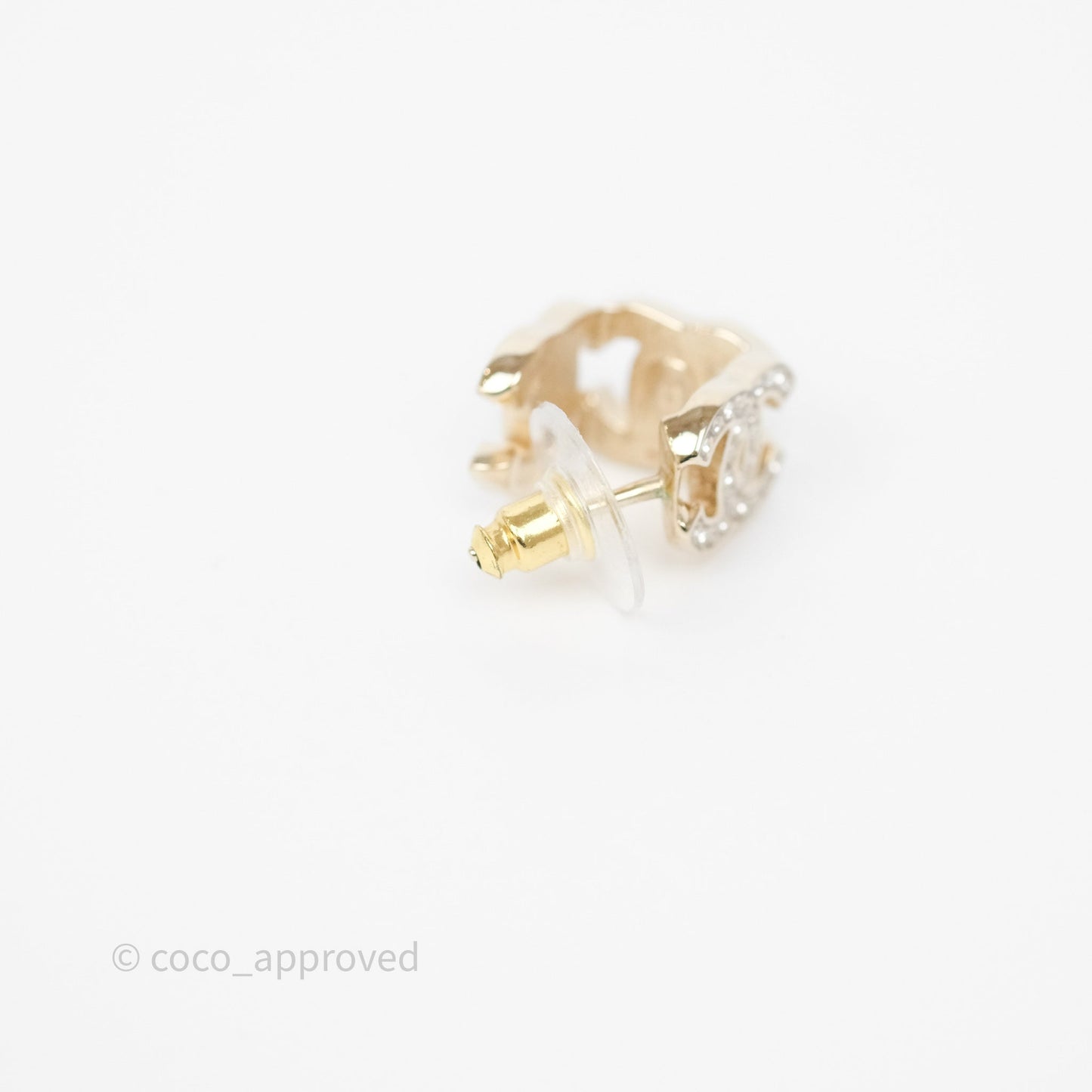 Chanel CC Crystals Square Earrings Gold Tone 23B