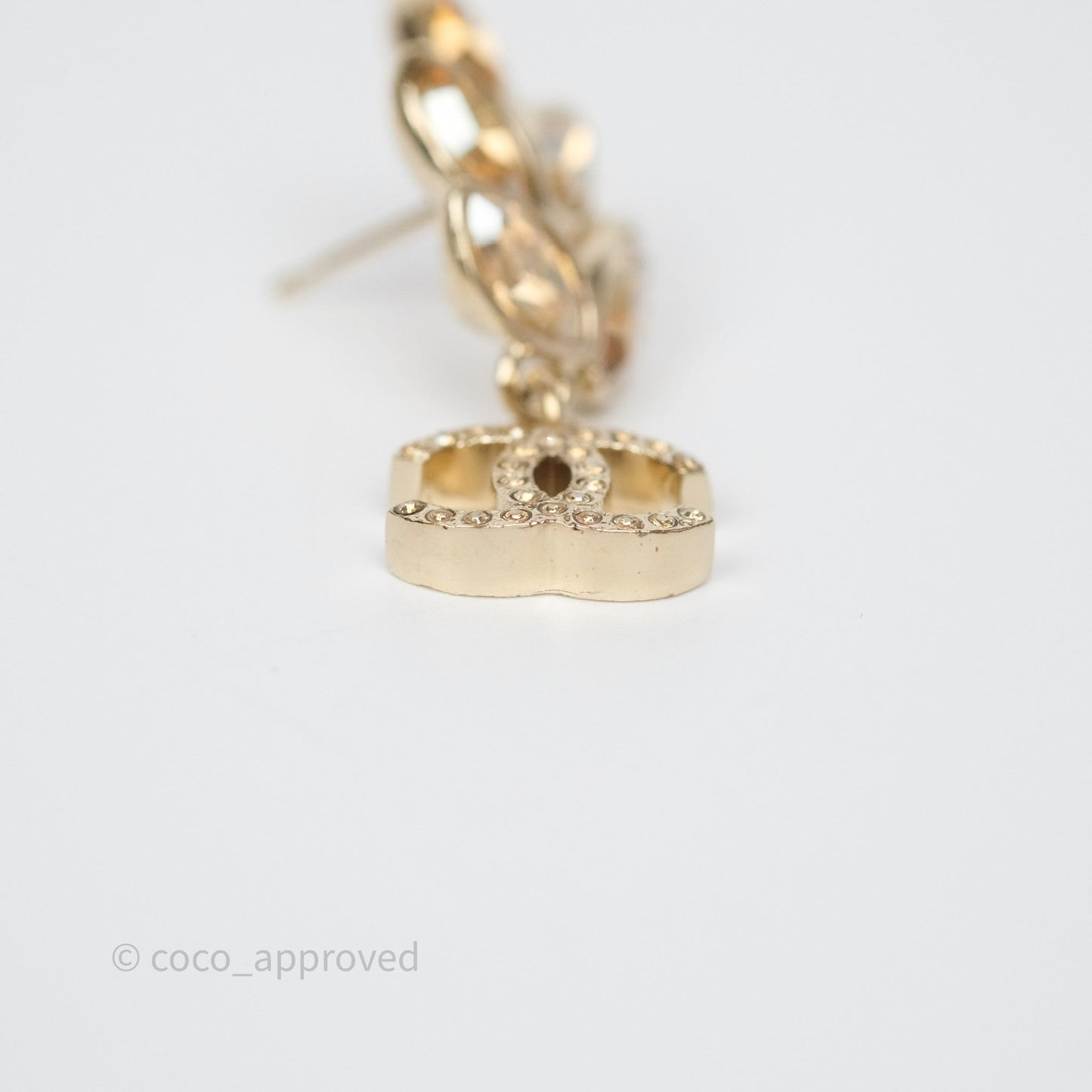Chanel Crystal Leafy CC Earrings Gold Tone 22K