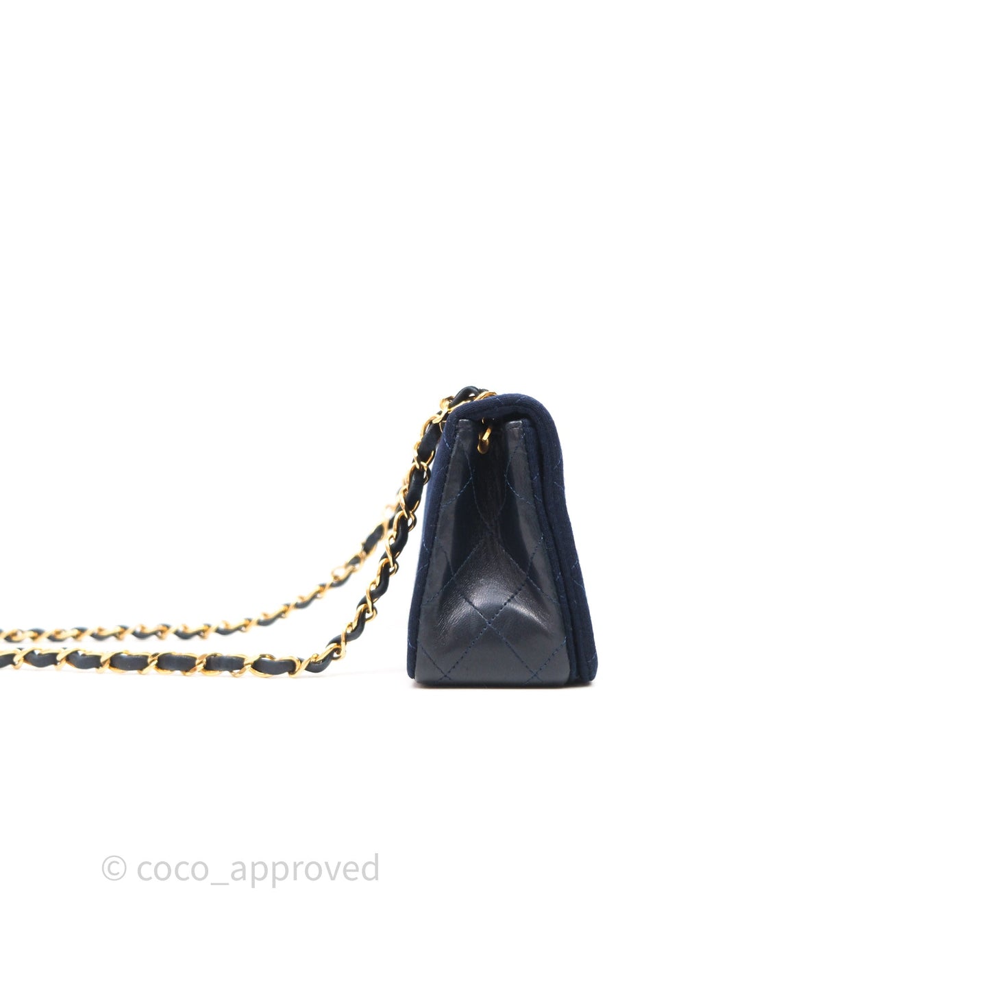 Chanel Vintage Mini Full Flap Bag Navy Fabrics / Lambskin 24K Gold Hardware